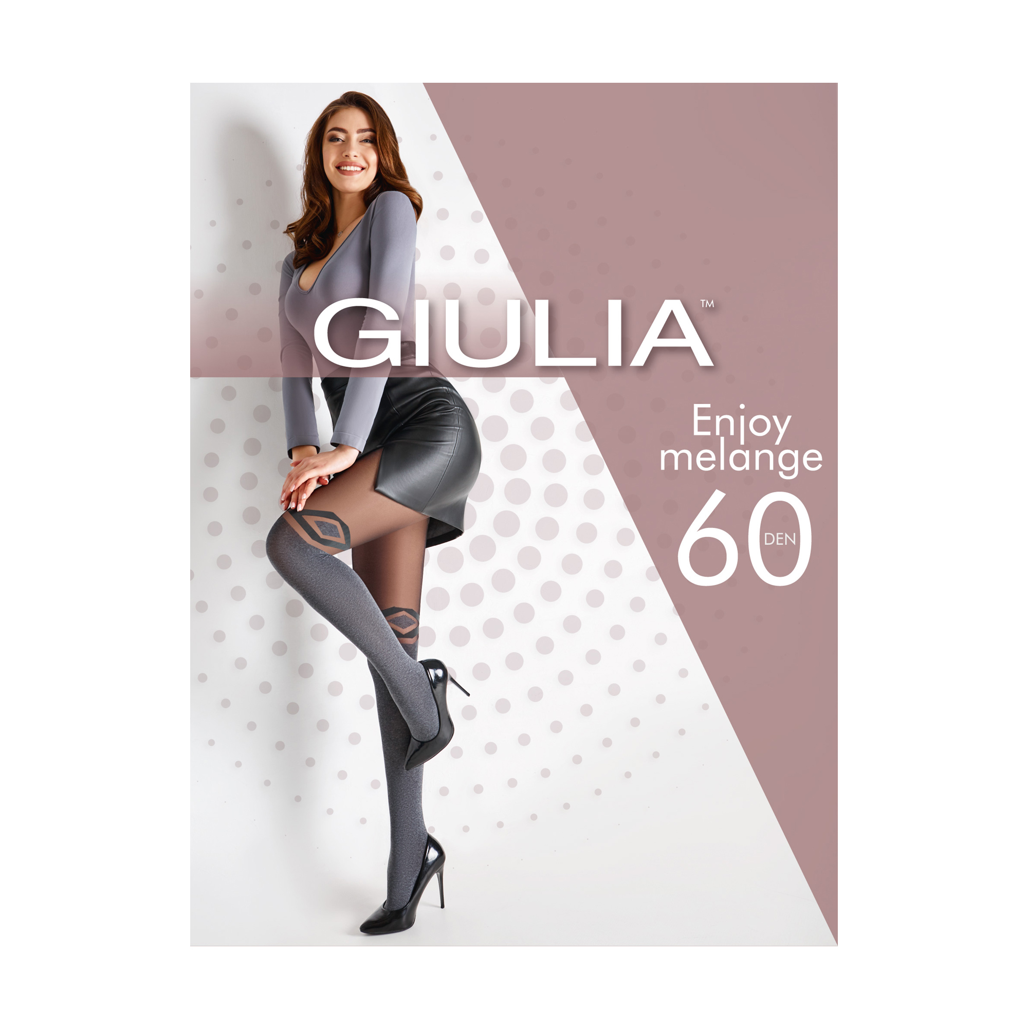 

Колготки жіночі Giulia Enjoy Melange 60 DEN Dark Grey Melange з імітацією панчох, розмір 2