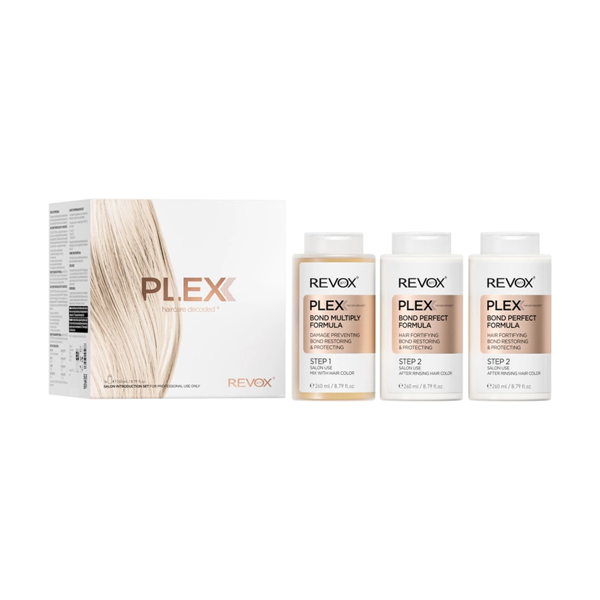 

Набір для професійного салонного відновлення волосся Revox B77 Plex Professional Set (крок 1, 260 мл + крок 2, 2*260 мл)
