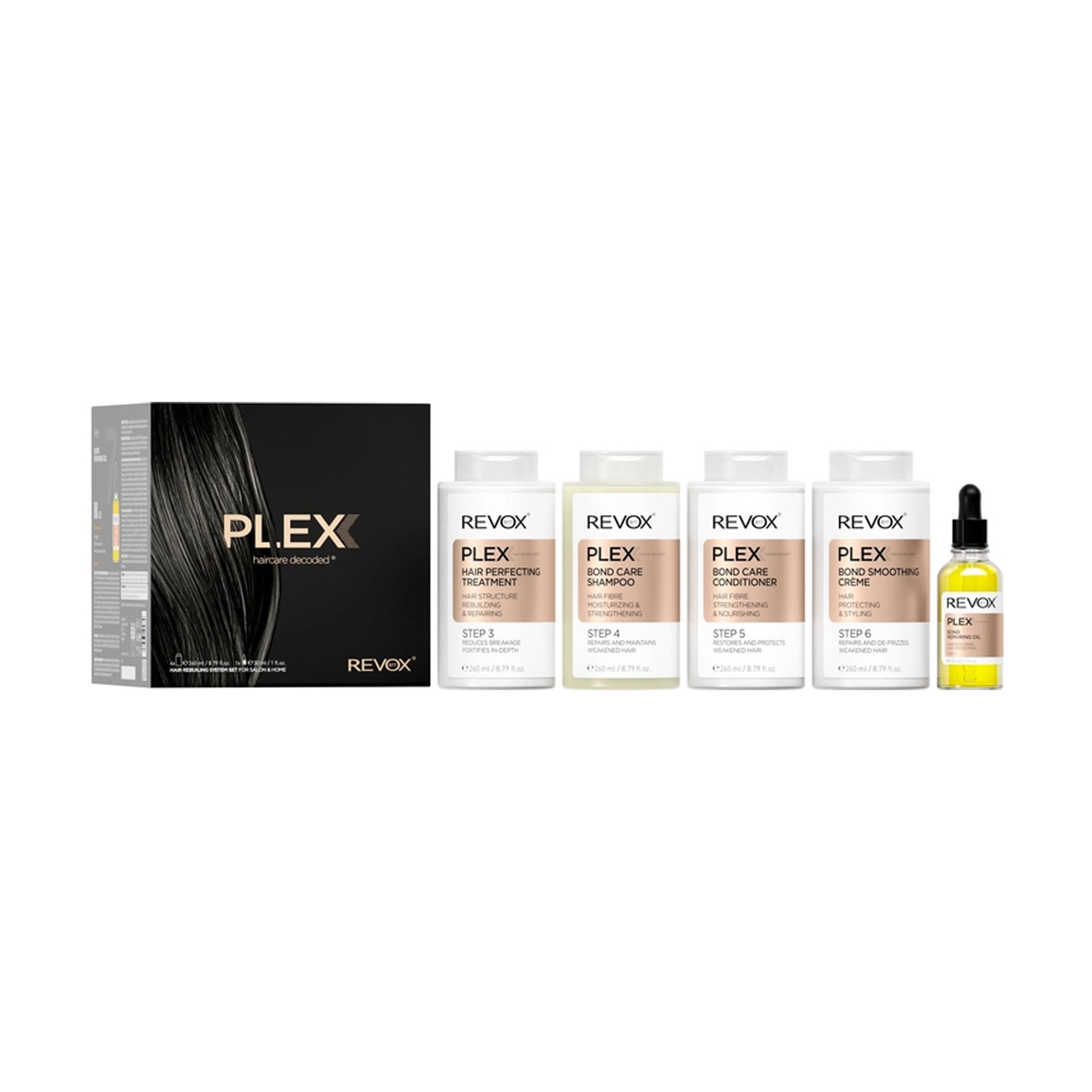 

Набір для салонного та домашнього догляду за волоссям Revox Plex Hair Rebuilding System Set, 5 одиниць