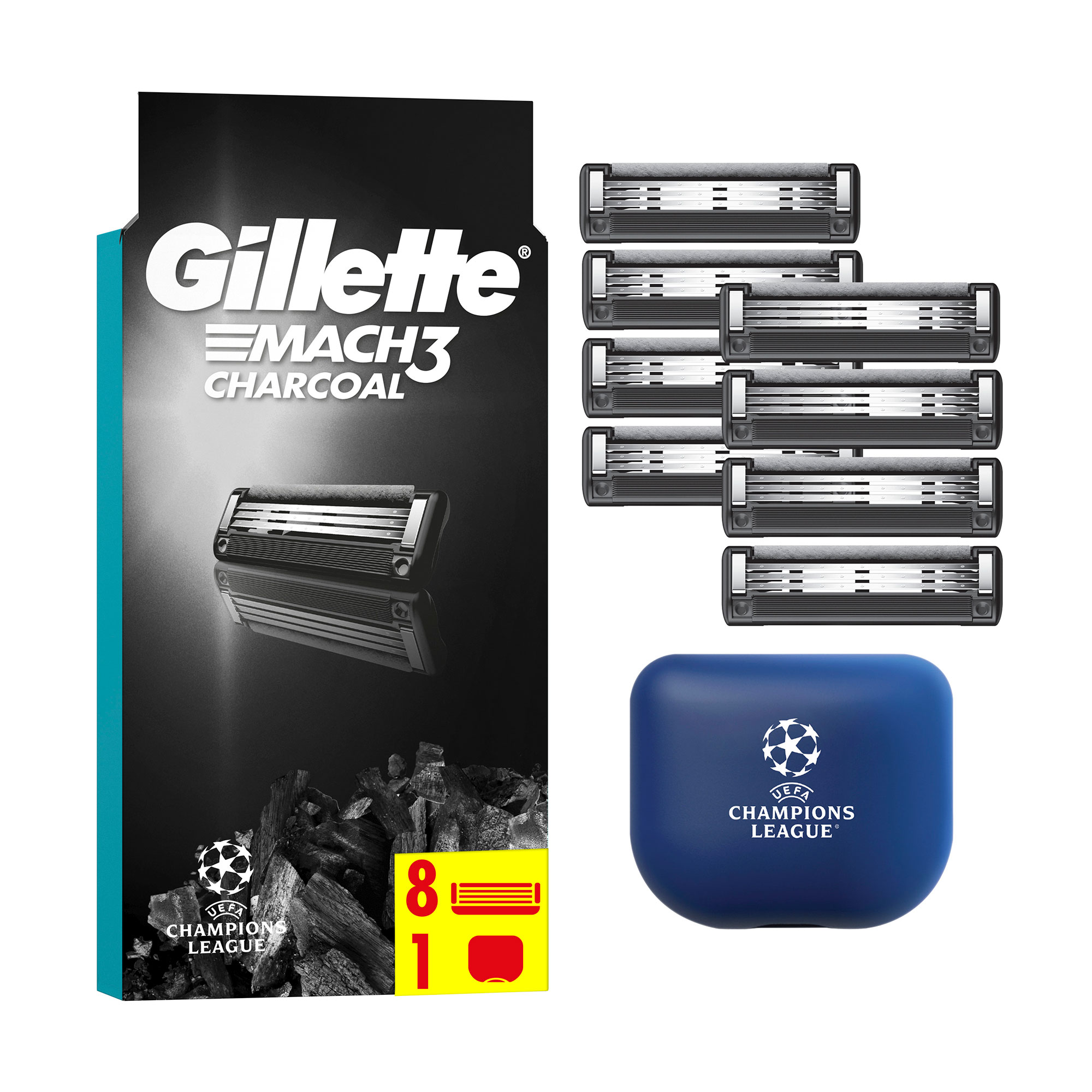 

Змінні картриджі для гоління чоловічі (леза) Gillette Mach3 Charcoal, 8 шт