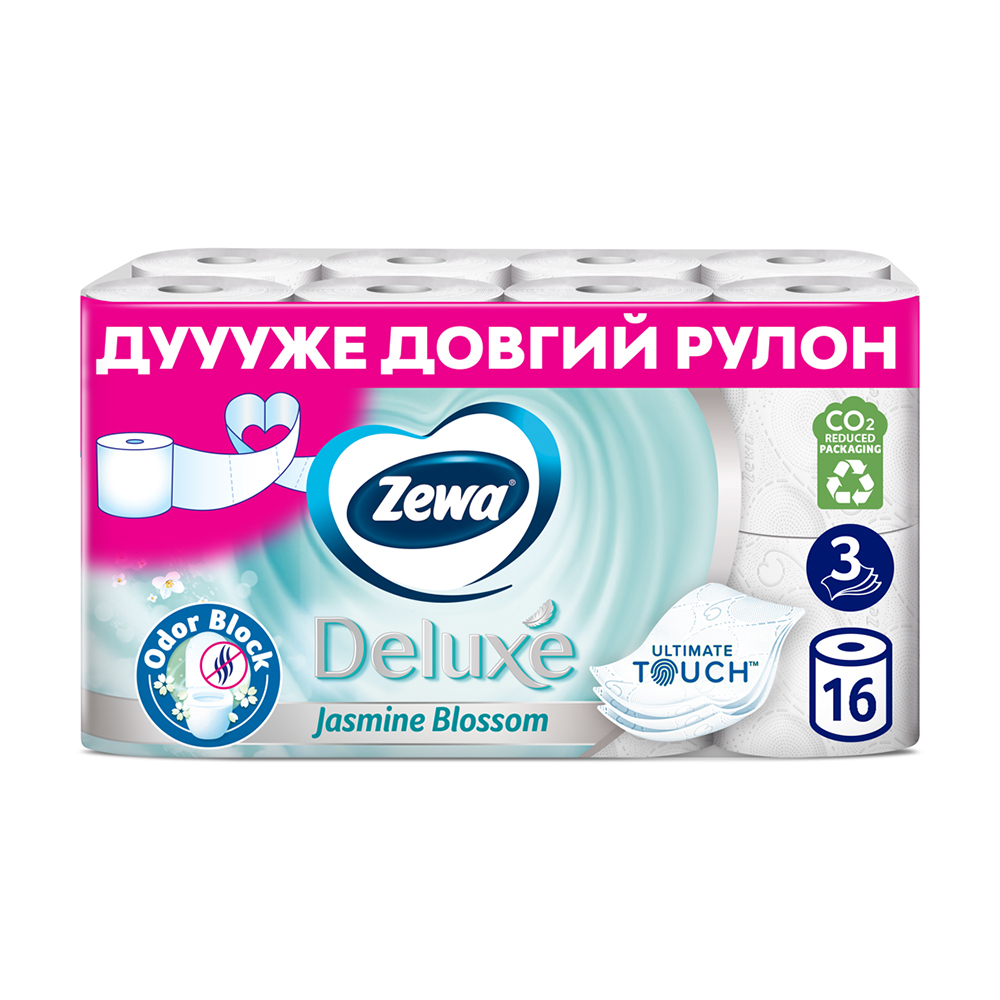 

Туалетний папір Zewa Deluxe Жасмин, 3-шаровий, 150 відривів, 16 рулонів