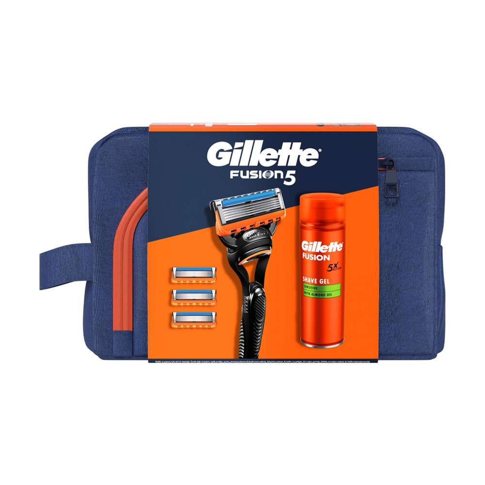 

Уцінка! Подарунковий набір для гоління Gillette Fusion 5 чоловічий (станок Gillette Fusion 5 + 4 змінні картриджі + гель для гоління, 200 мл + косметичка)
