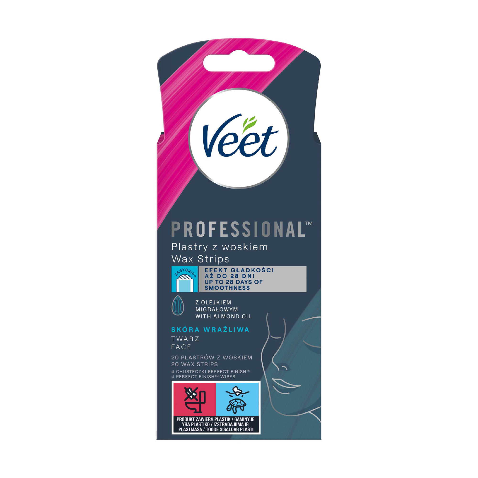 

Уцінка! Воскові смужки для депіляції Veet Professional для чутливої шкіри обличчя, 20 шт