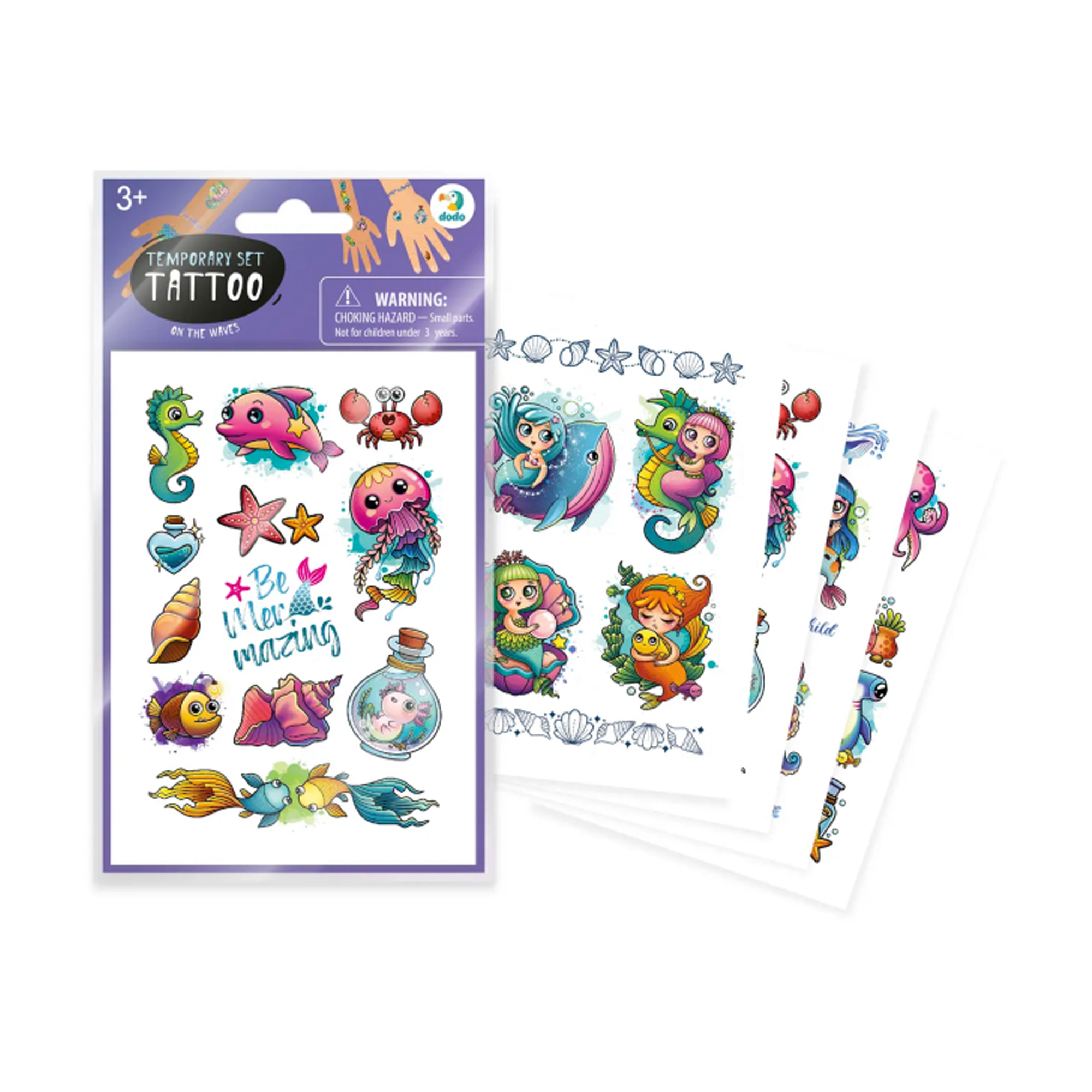 

Набір дитячих тимчасових татуювань DoDo На хвилях, 4 аркуша, від 3 років (301103)