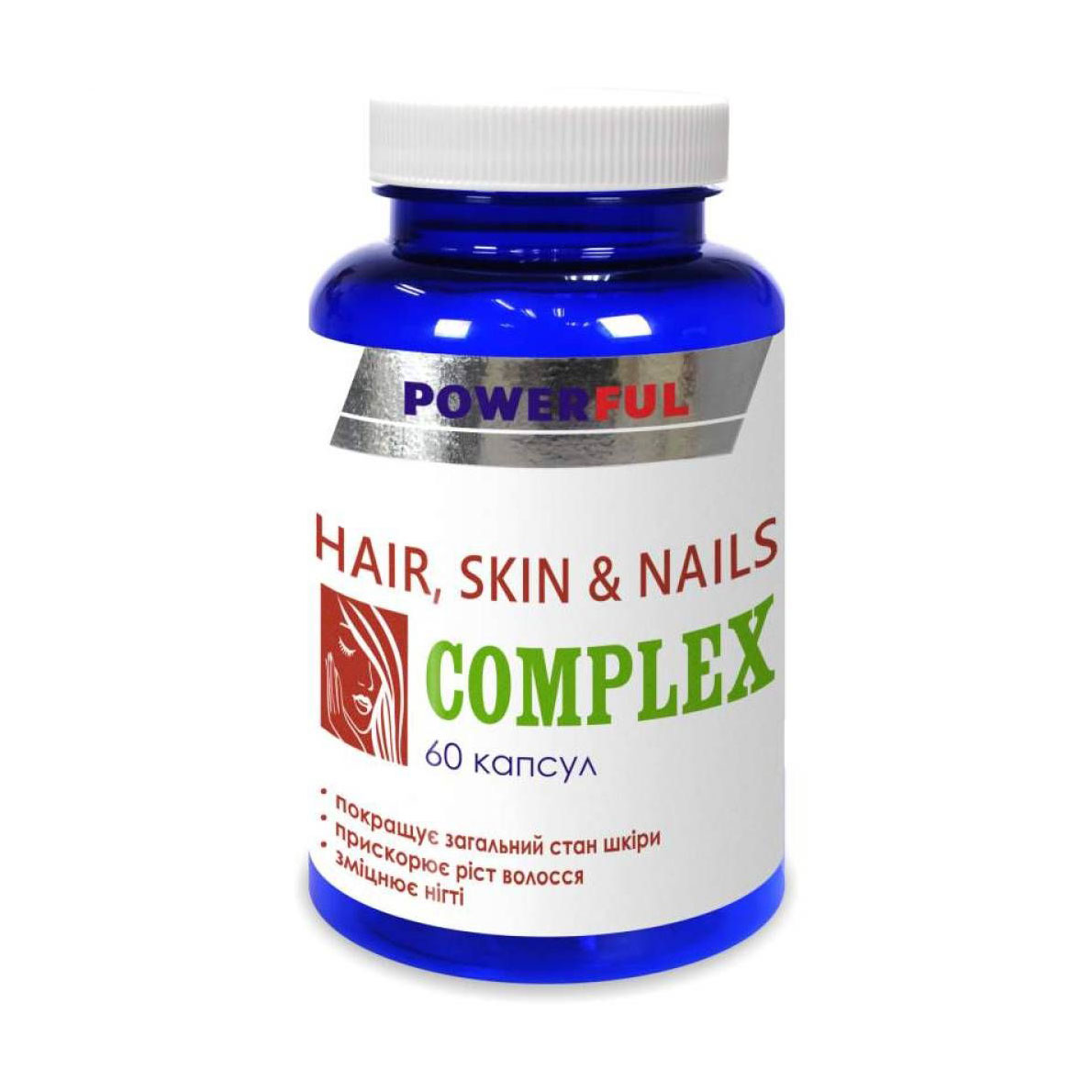

Комплекс Волосся, шкіра та нігті Powerful Hair, Skin & Nails Complex, 60 капсул