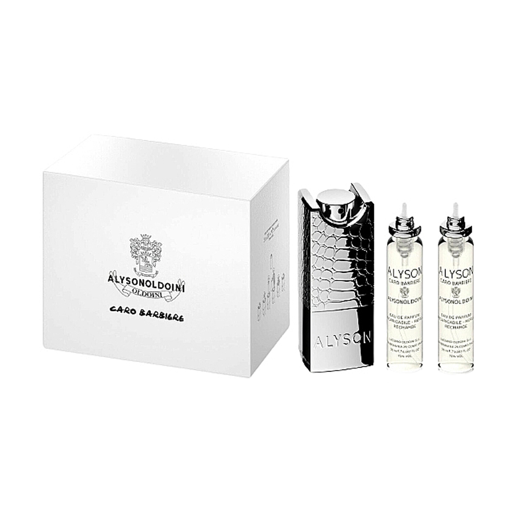 

Парфумований набір унісекс Alysonoldoini Caro Barbiere (парфумована вода, 3*20 мл + чохол)