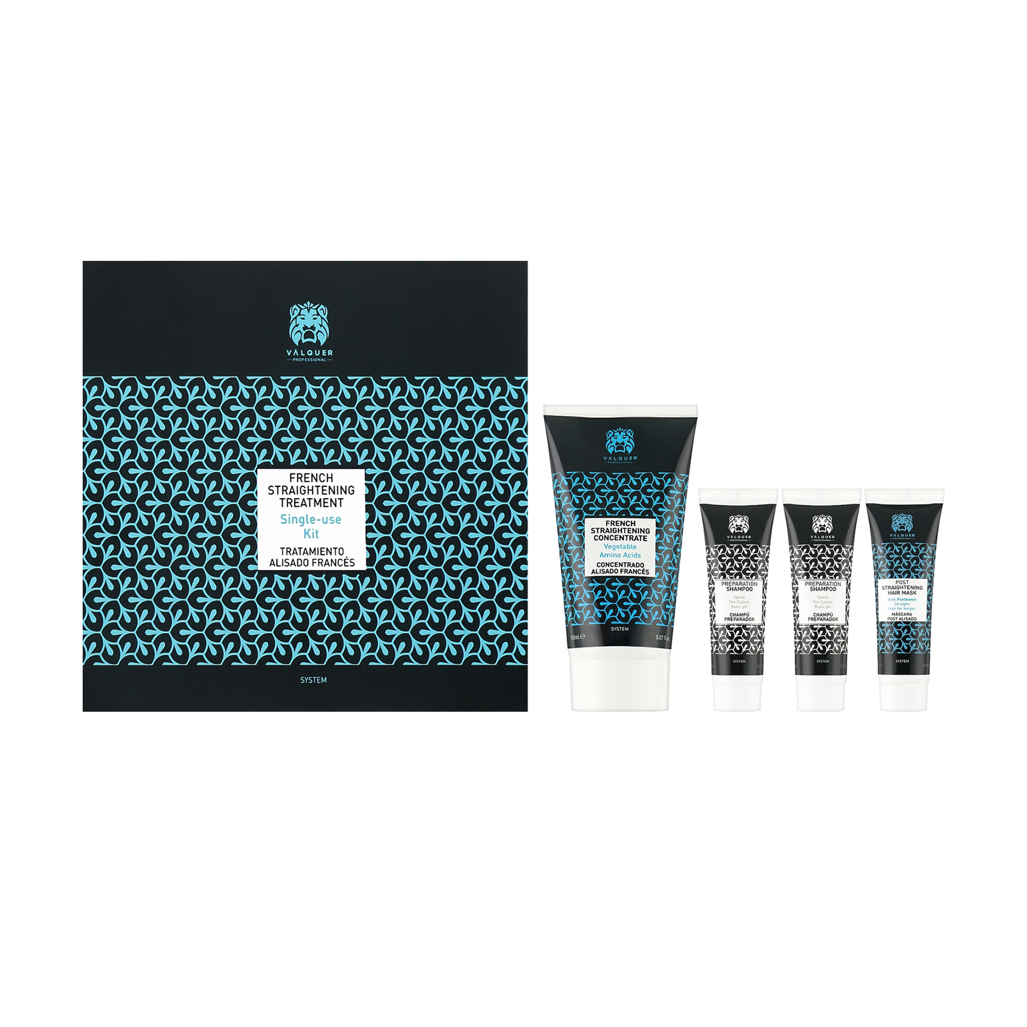

Уцінка! Набір для волосся Valquer French Stsaightening Treatment (концентрат, 150 мл + шампунь, 2*20 мл, + маска, 30 мл)