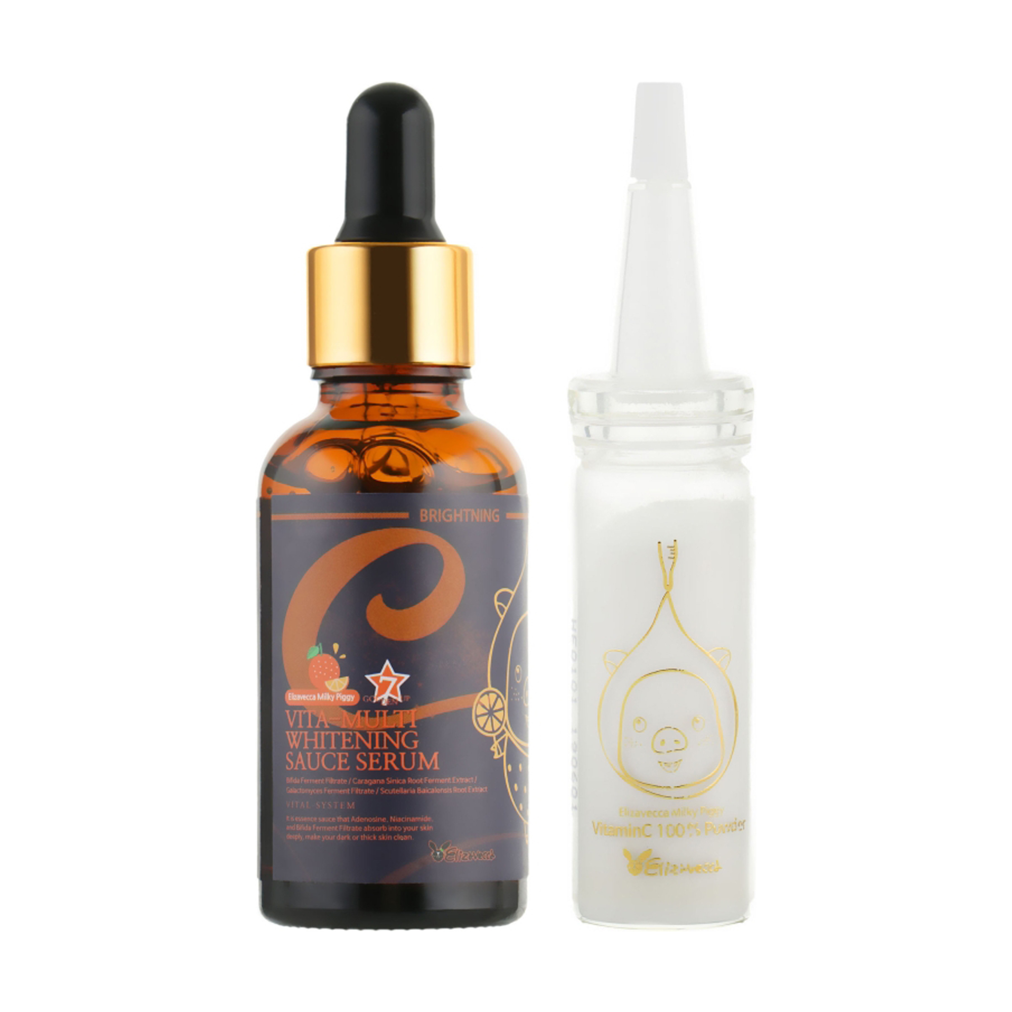 

Подарунок! Набір Elizavecca Vitamin C 100% Powder + Vita-Multi Whitening Sauce Serum для обличчя (освітлювальний порошок, 12 г + сироватка, 30 мл)