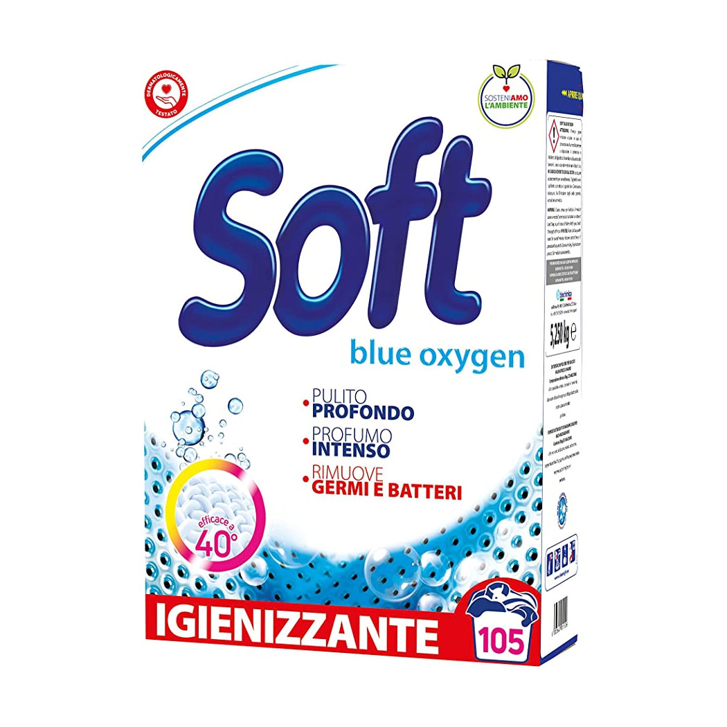 

Універсальний пральний порошок Soft Blue Oxygen з активним киснем, 105 циклів прання, 5.25 кг