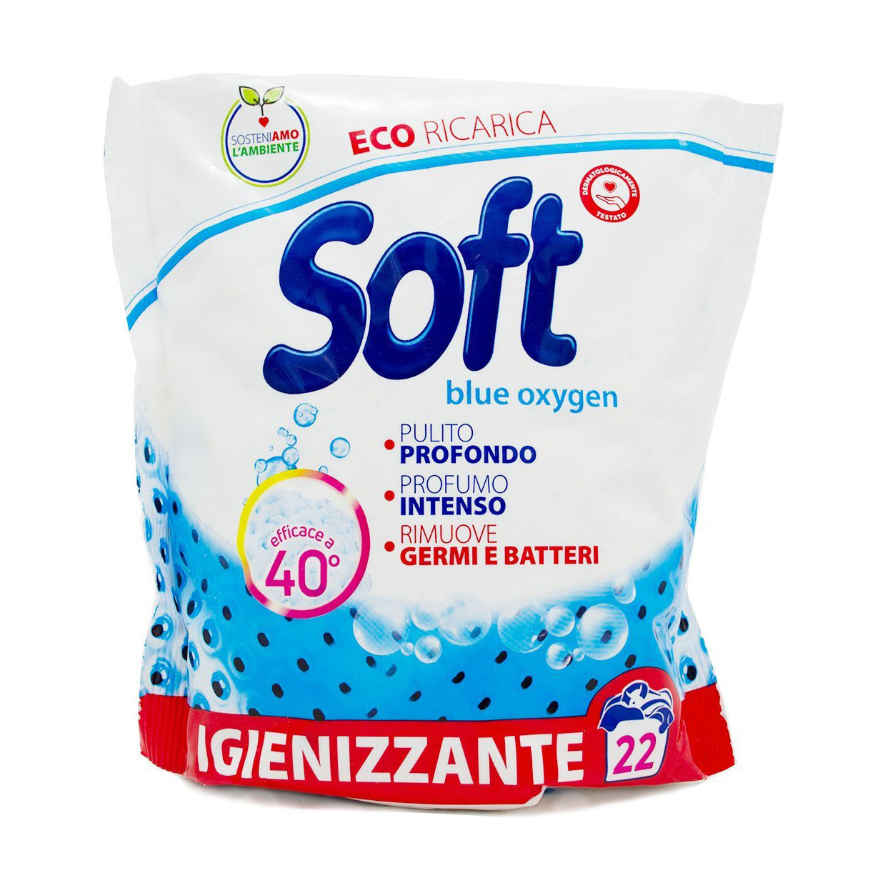 

Уцінка! Універсальний пральний порошок Soft Blue Oxygen з активним киснем, 22 цикли прання, 1.1 кг