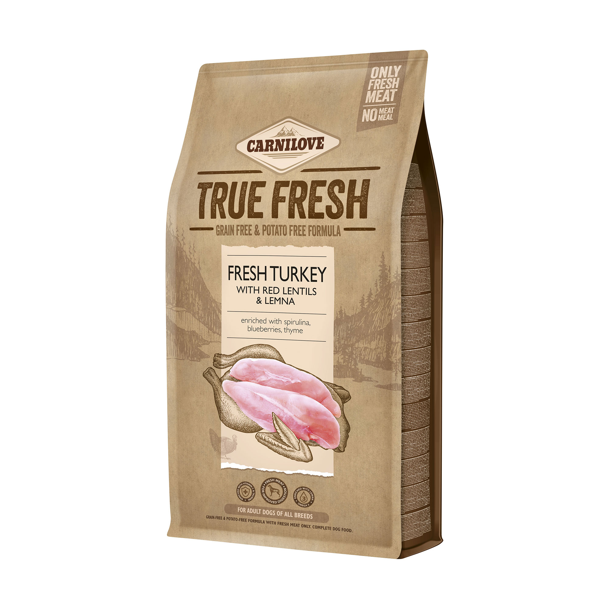 

Сухий корм для дорослих собак всіх порід Carnilove True Fresh з індичкою, 4 кг