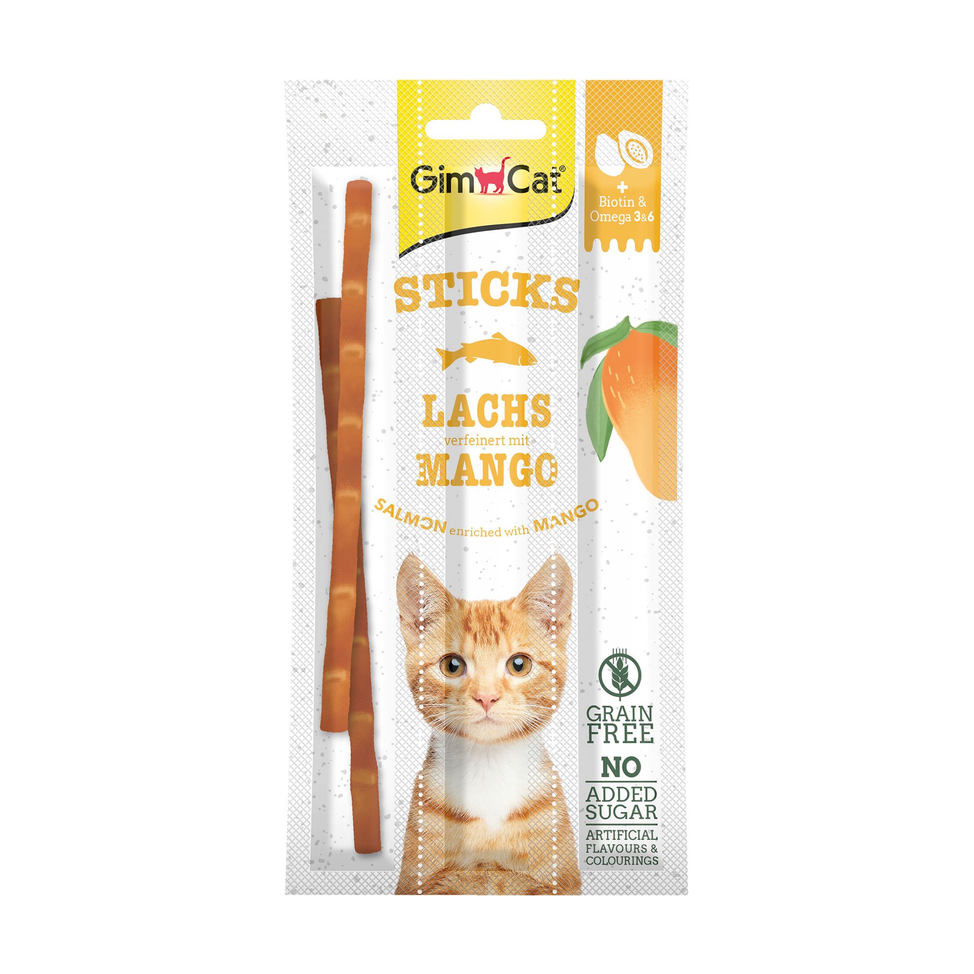

Ласощі для кошенят GimCat Sticks Палички з лососем та манго, 3 шт