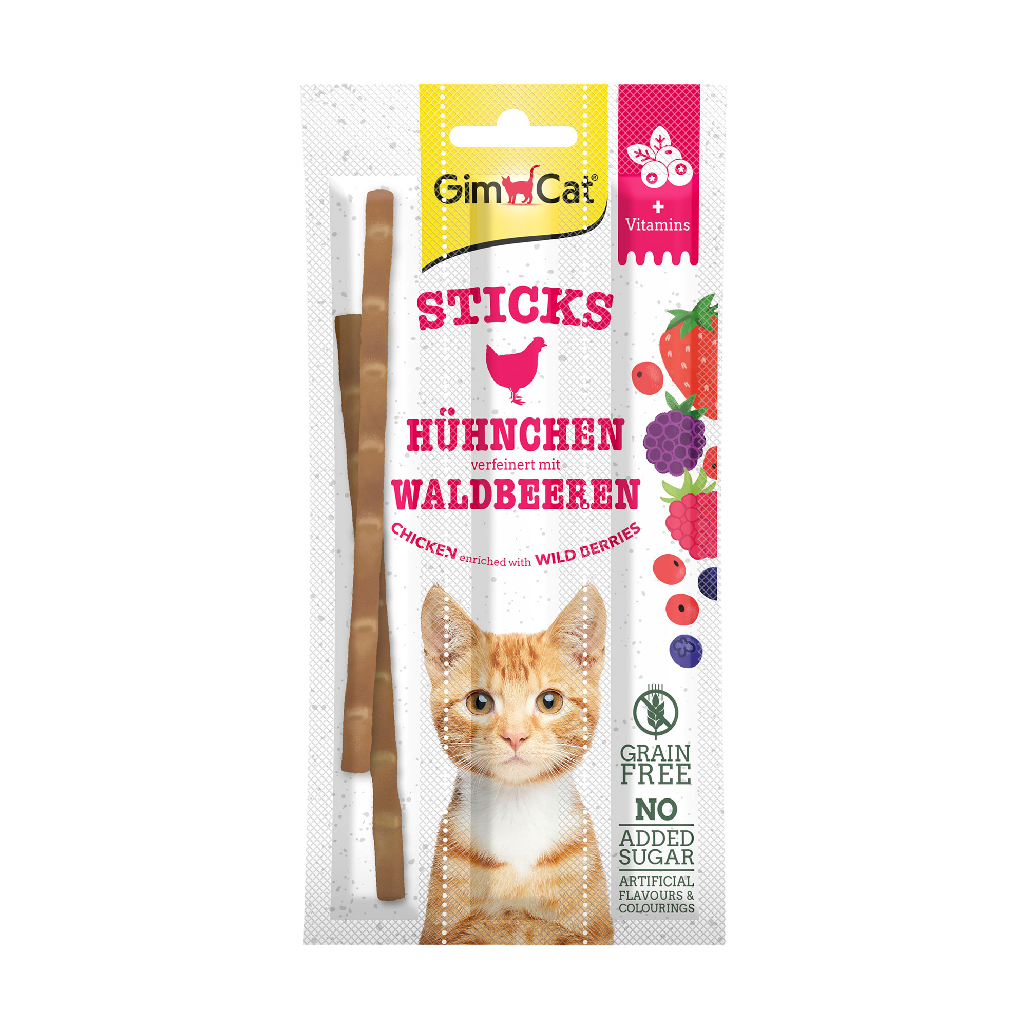 

Ласощі для кошенят GimCat Sticks Палички з куркою та лісовими ягодами, 3 шт