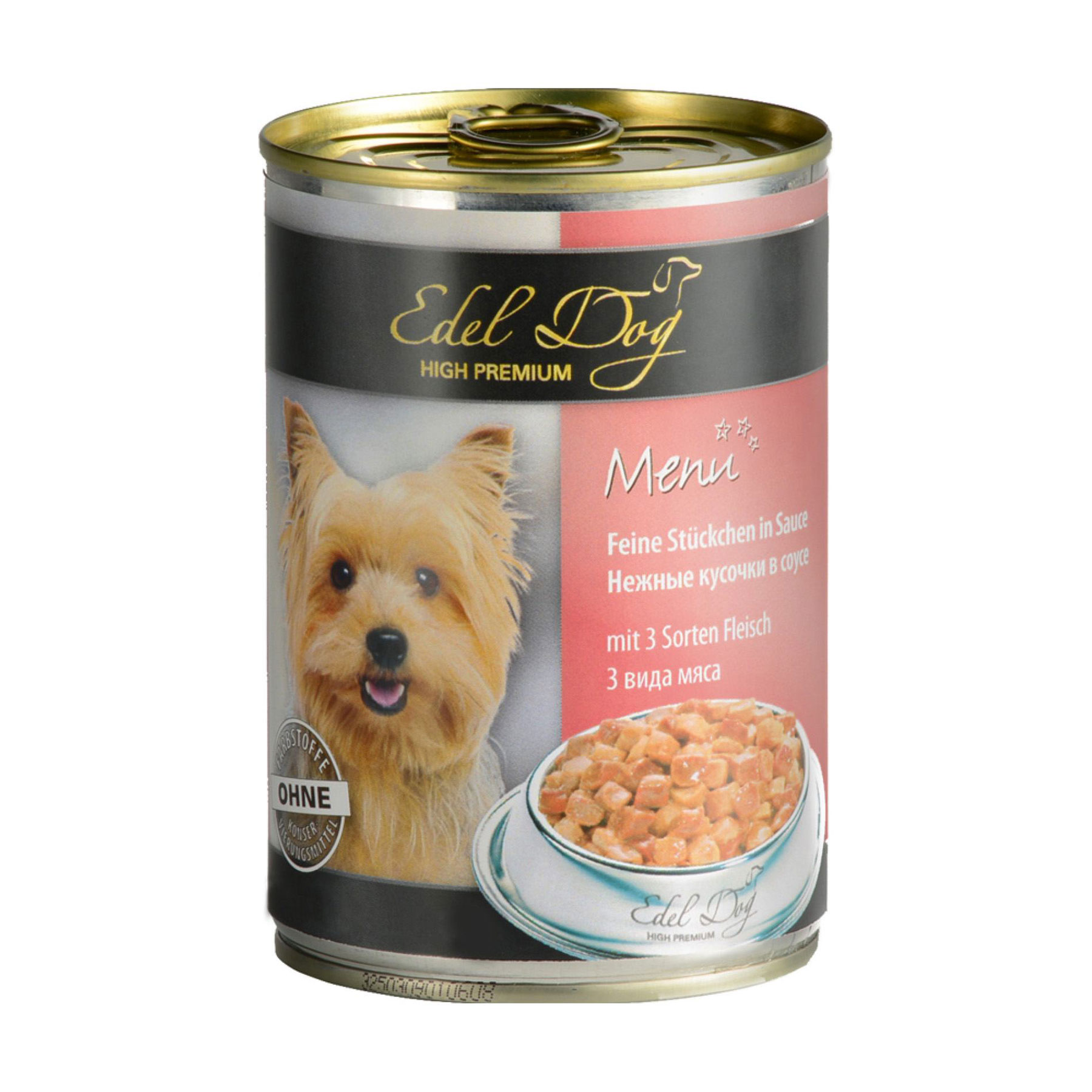 

Уцінка! Вологий корм для собак Edel Dog з трьома видами м`яса, 400 г