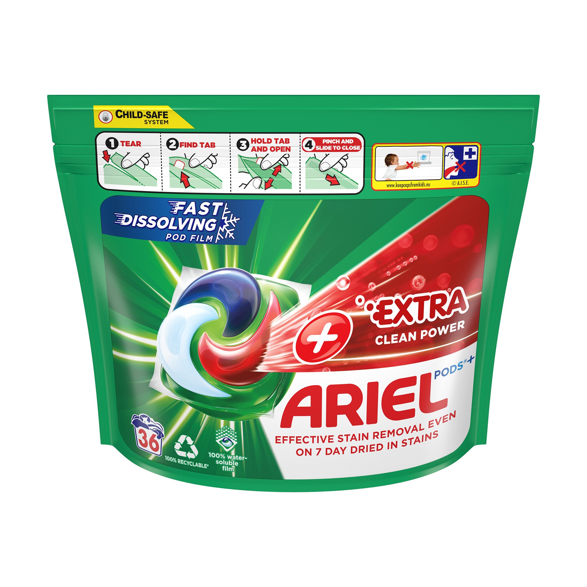 

Капсули для прання Ariel Pods+ Extra Clean Power Сила екстраочищення, 36 циклів прання, 36 шт