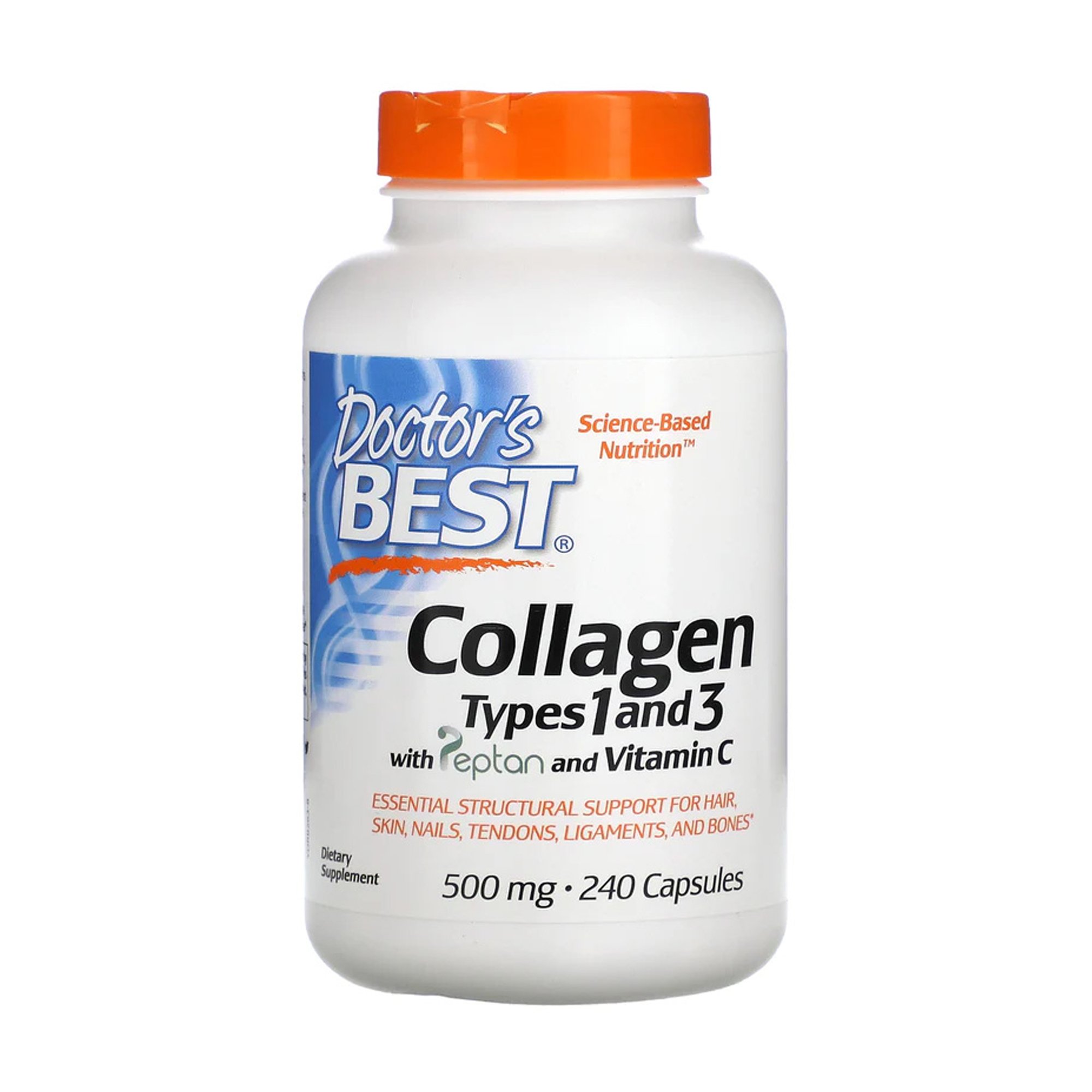 

Колаген з пептаном та вітаміном C Doctor's Best Collagen Types 1 and 3 Powder 500 мг, 240 капсул