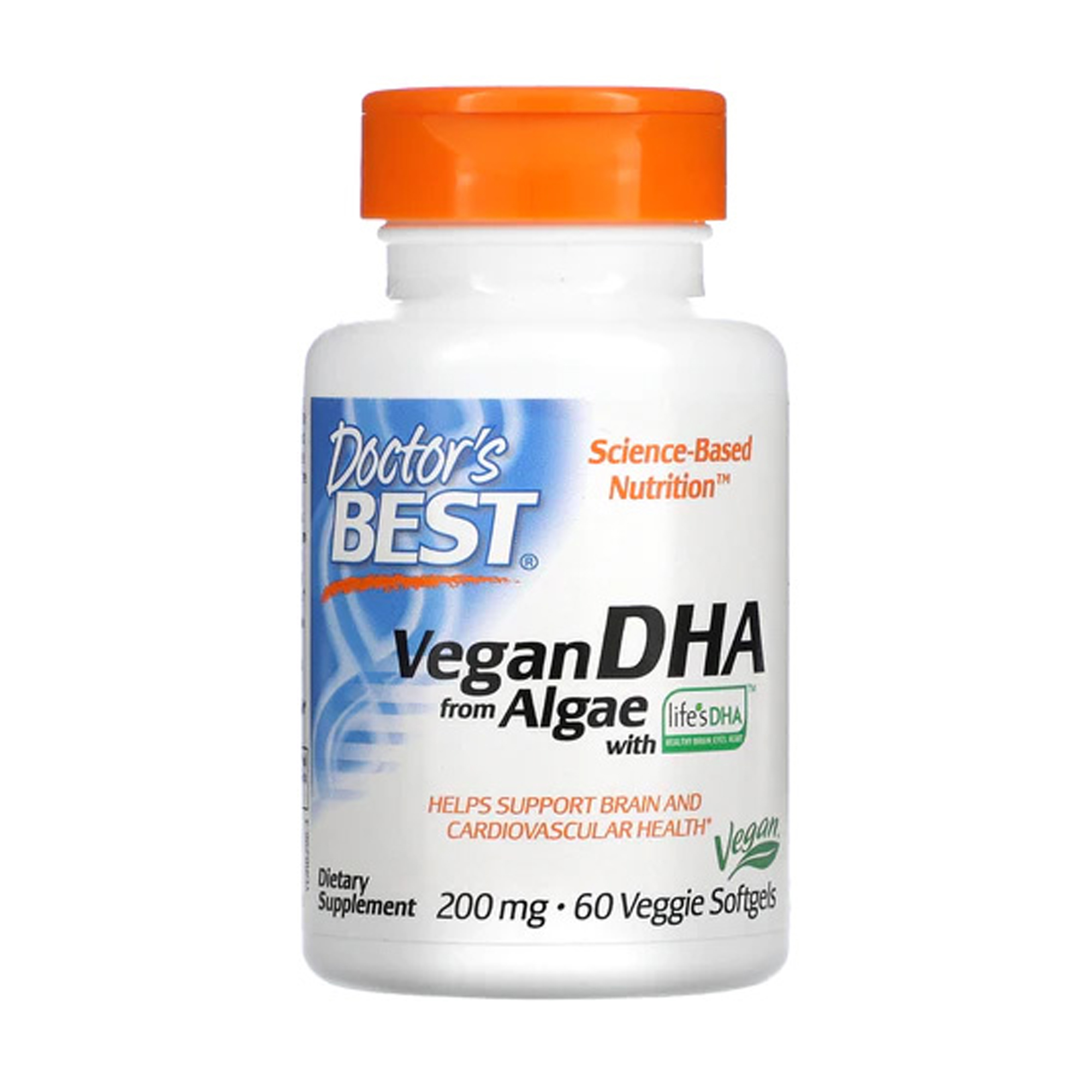 

Докозагексаєнова кислота на основі водоростей Doctor's Best Vegan DHA, 200 мг, 60 гелевих капсул