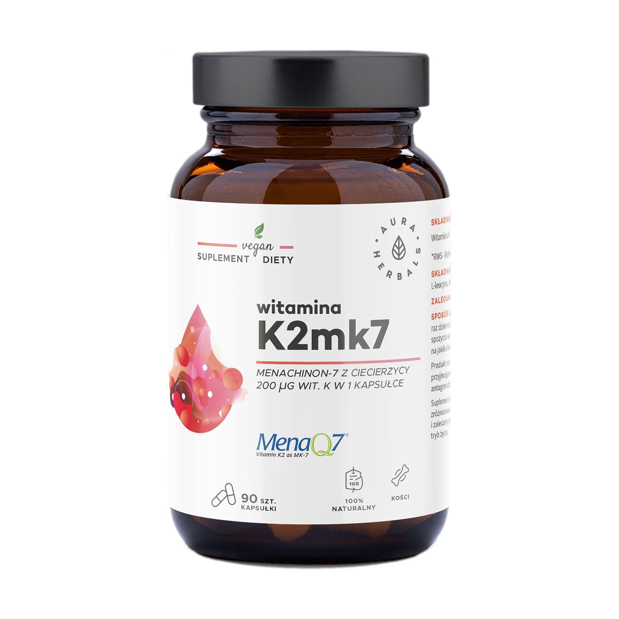 

Вітамін K2 MK7 Aura Herbals Vitamin K2MK7, 200 мкг, 90 капсул