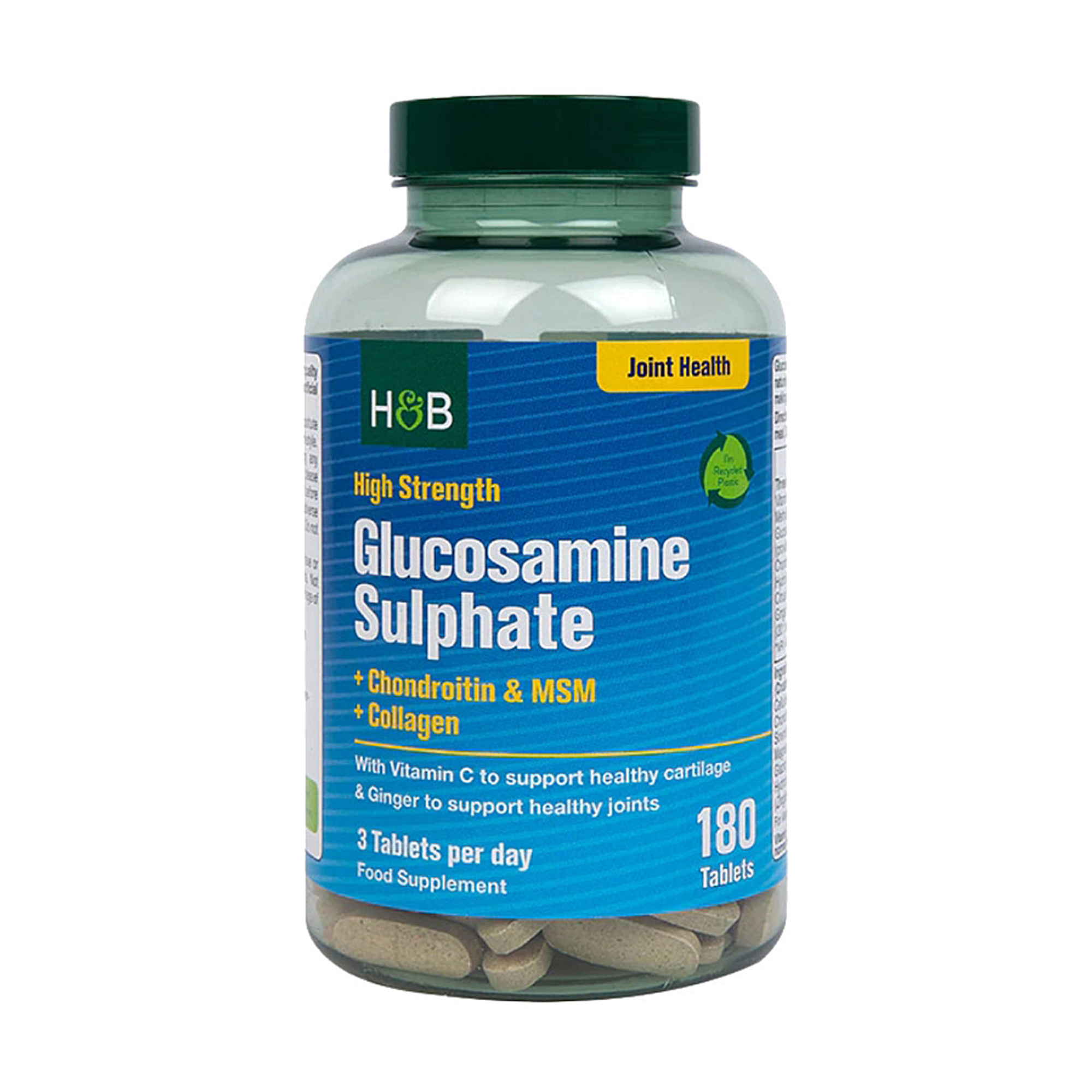 

Глюкозамін сульфат + хондроїтин і МСМ + колаген Holland & Barrett Max Strength Glucosamine Sulphate, 180 таблеток