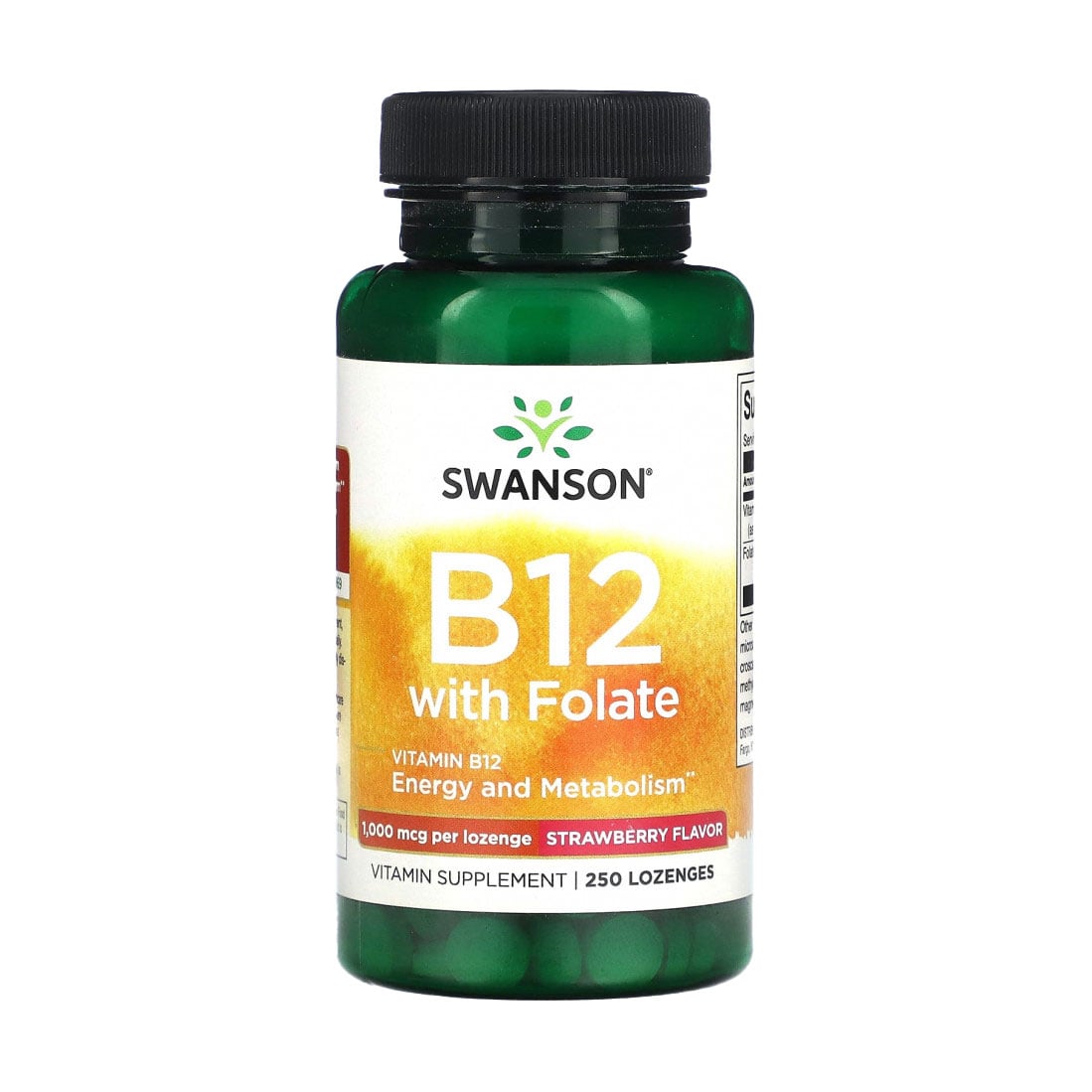 

Уцінка! Вітамін В12 із фолієвою кислотою Swanson Vitamin B12 With Folate зі смаком полуниці, 1000 мкг, 250 льодяників