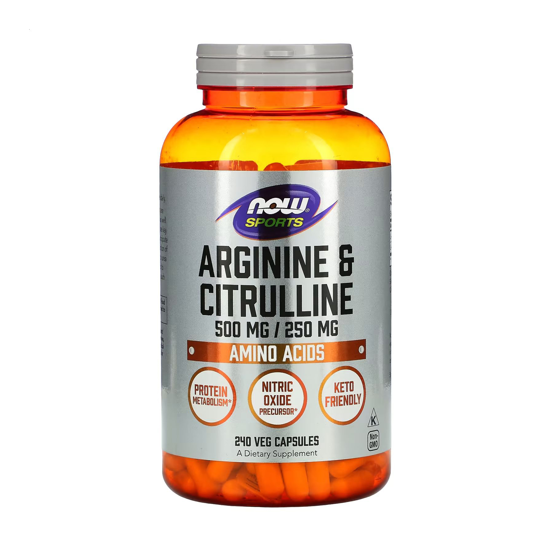 

Аргінін та цитрулін NOW foods Arginine & Citrulline 500 мг/250 мг, 240 капсул