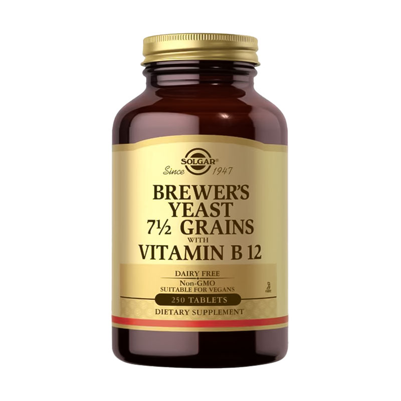 Пивні дріжджі з вітаміном В12 Solgar Brewer's Yeast 7 1/2 Grains With Vitamin B12, 250 таблеток