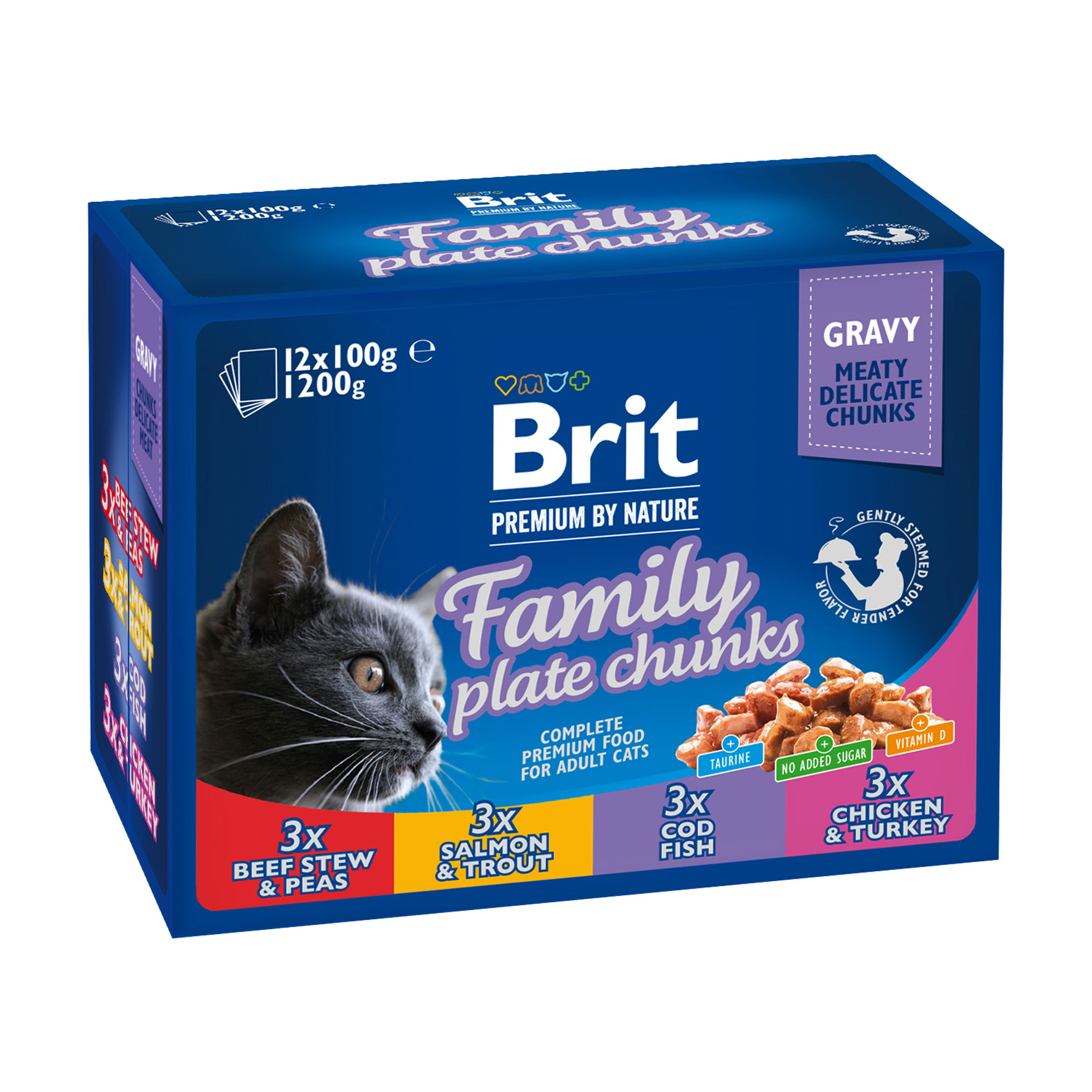 

Набір вологого корму для кішок всіх порід Brit Premium Family Plate Chunks, 12*100 г