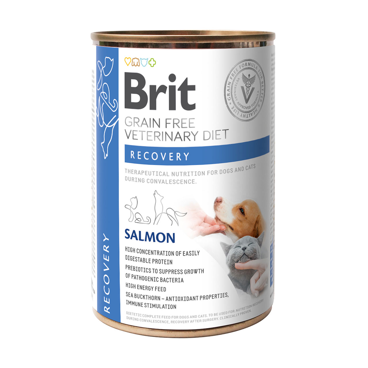 

Вологий корм для собак та кішок Brit Veterinary Diet Recovery для відновлення після операції, з лососем, 400 г