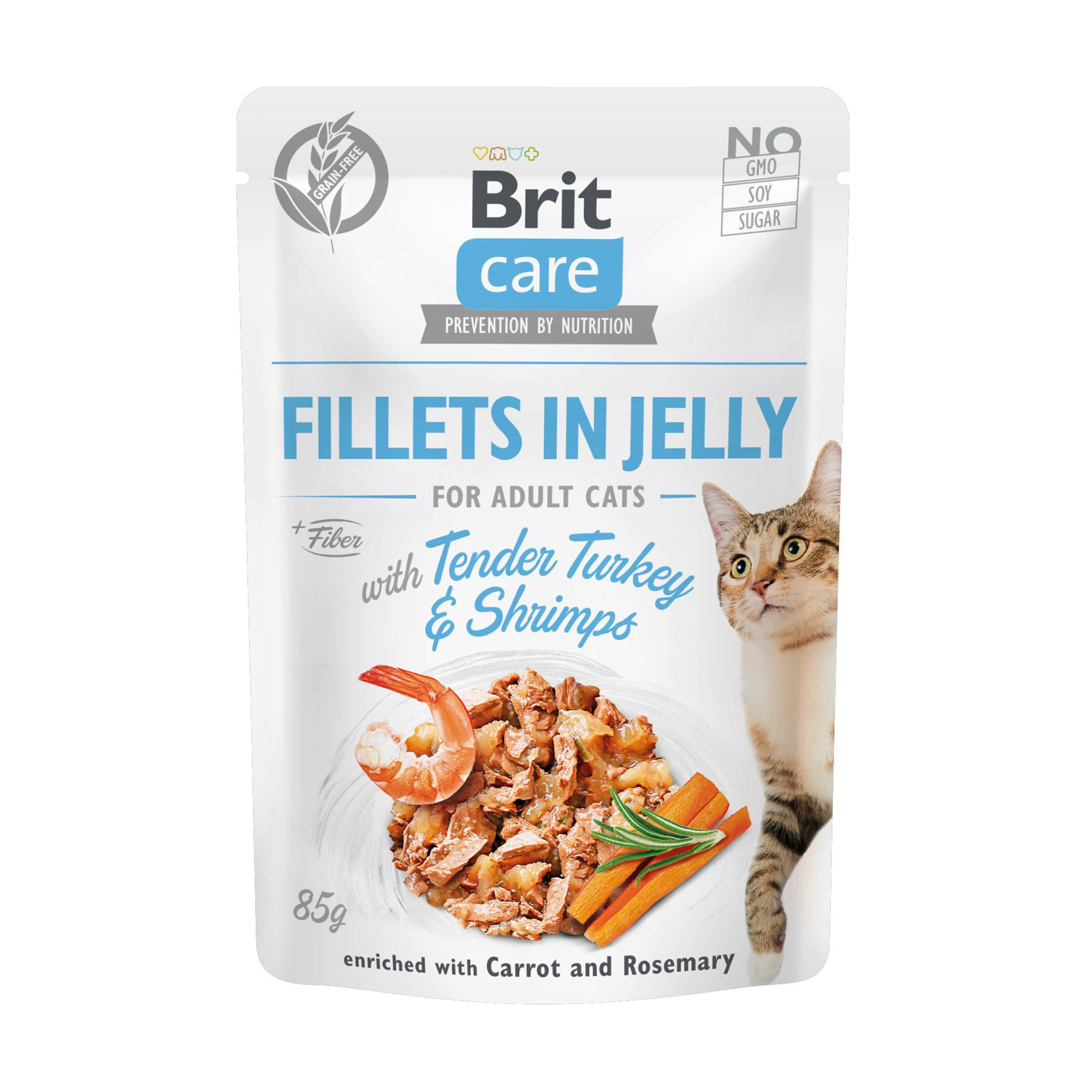 

Вологий корм для кішок Brit Care Cat Pouch ніжна індичка з креветками в желе, 85 г