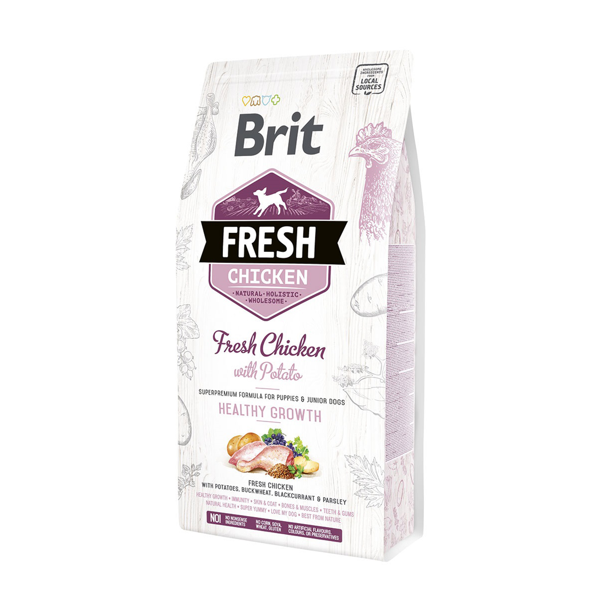 

Сухий корм для цуценят Brit Fresh Healthy Growth з куркою та картоплею, 2.5 кг
