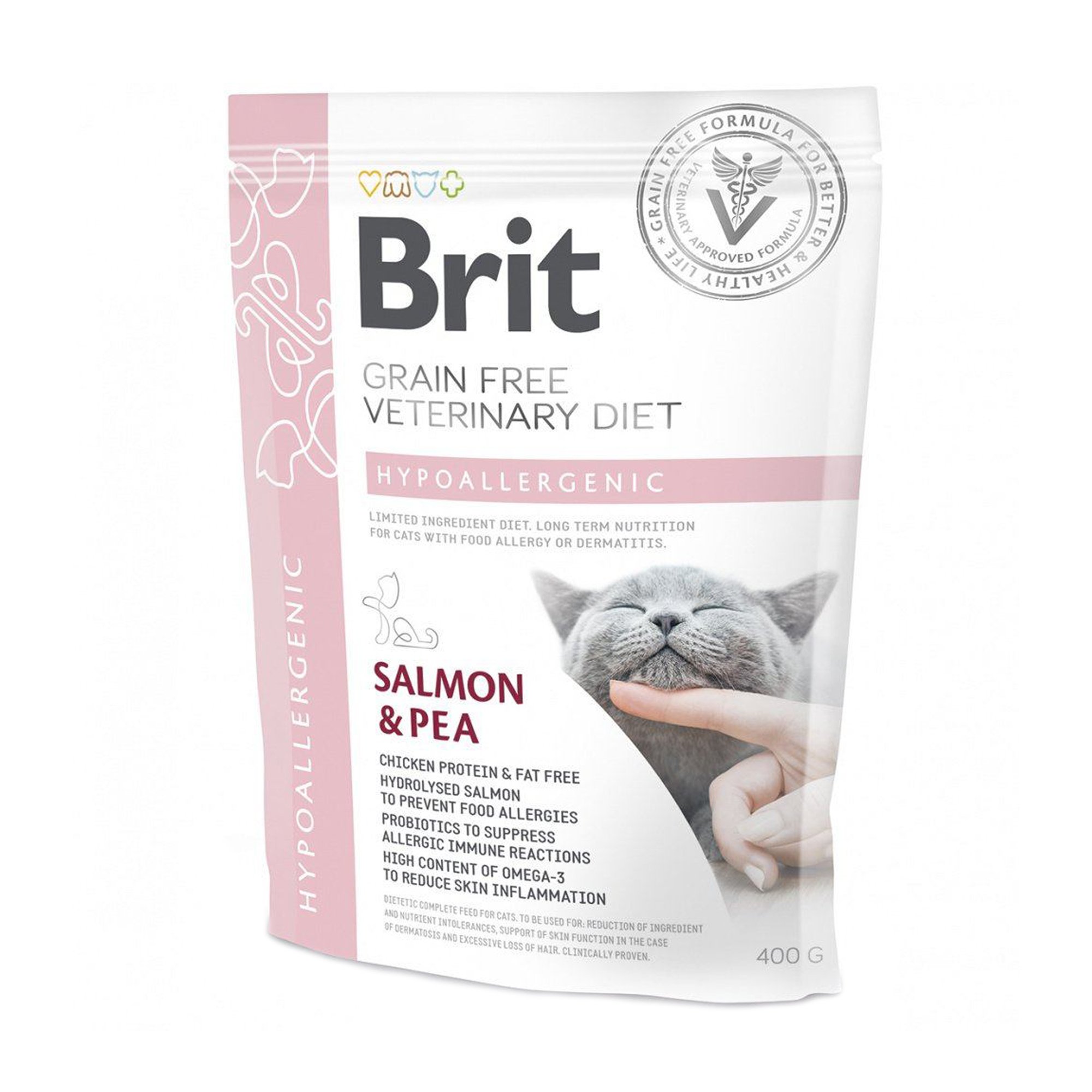 

Сухий корм для кішок з харчовою алергією Brit Veterinary Diet Cat Hypoallergenic з лососем та горохом, 400 г