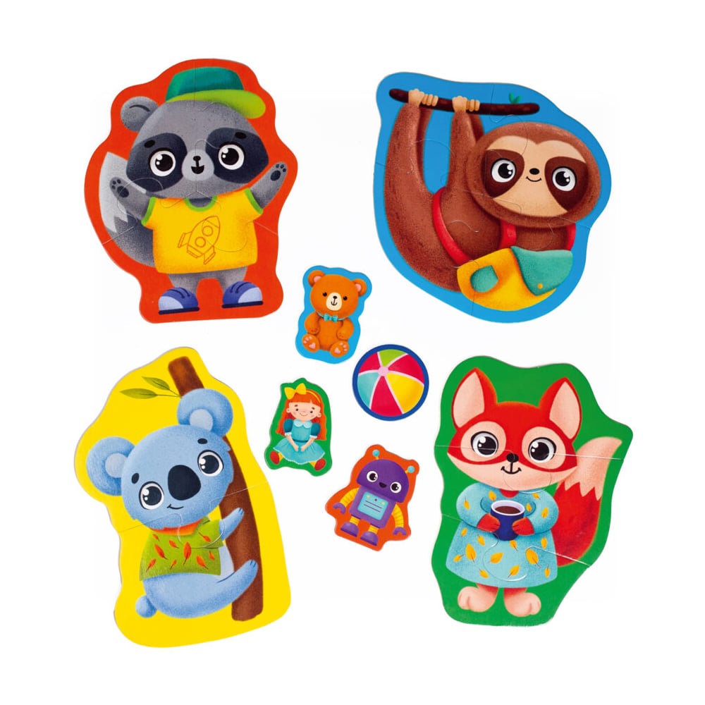 

Бебі картонні пазли Vladi Toys Малюк зможе Тварини. Іграшки, 4 пазлові картинки, від 2 років (VT1722-23)