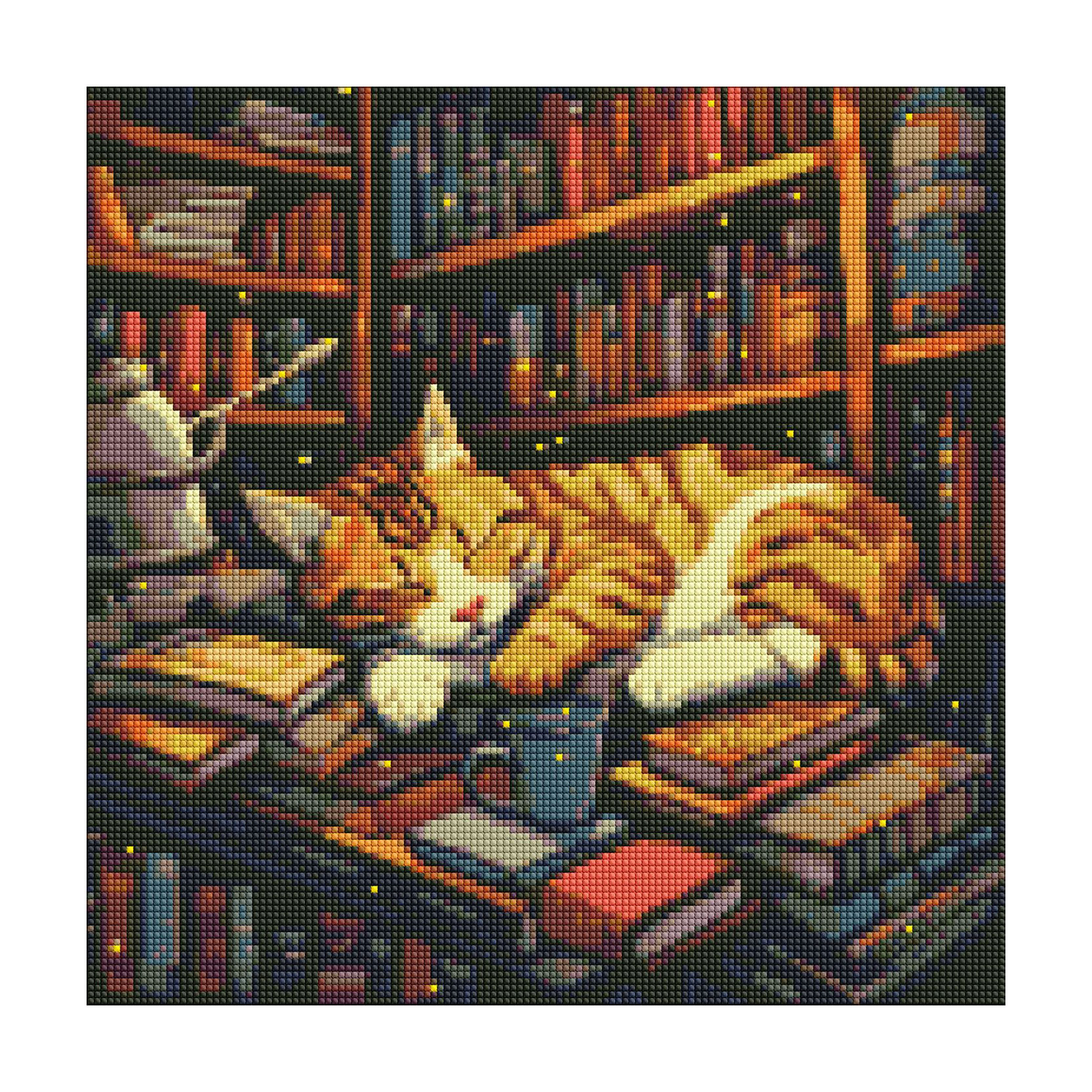 

Алмазна мозаїка Ideyka Пухнастий книголюб, з АВ стразами, 40*40 см (AMO7648)