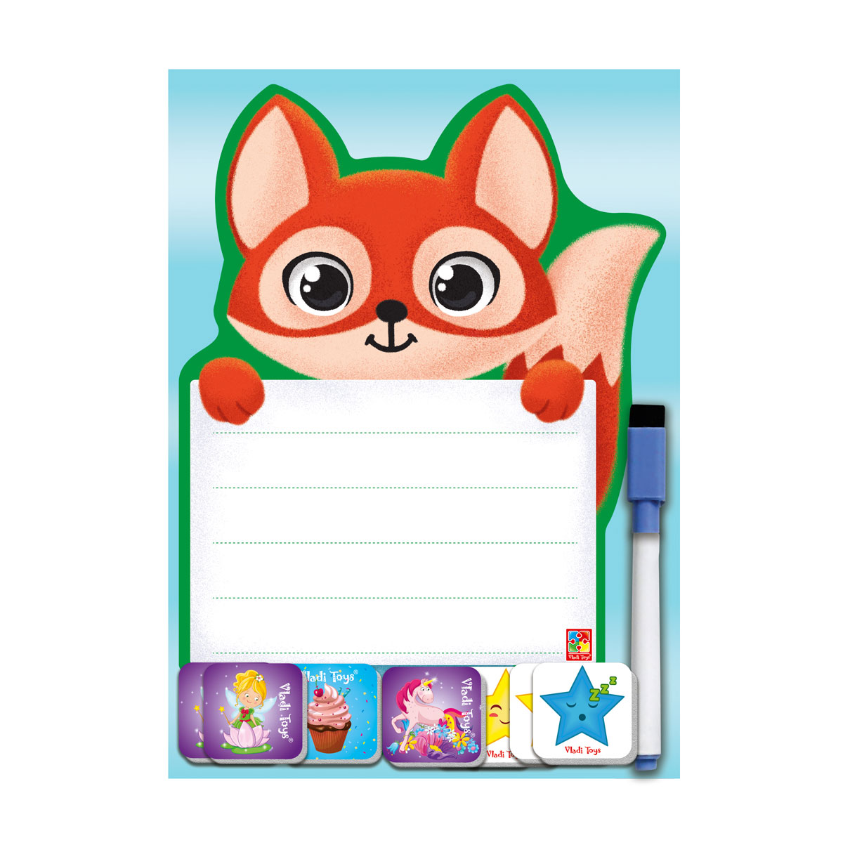 

Магнітна дошка Vladi Toys Лисиця, з маркером, 9 деталей, від 3 років (VT3601-21)