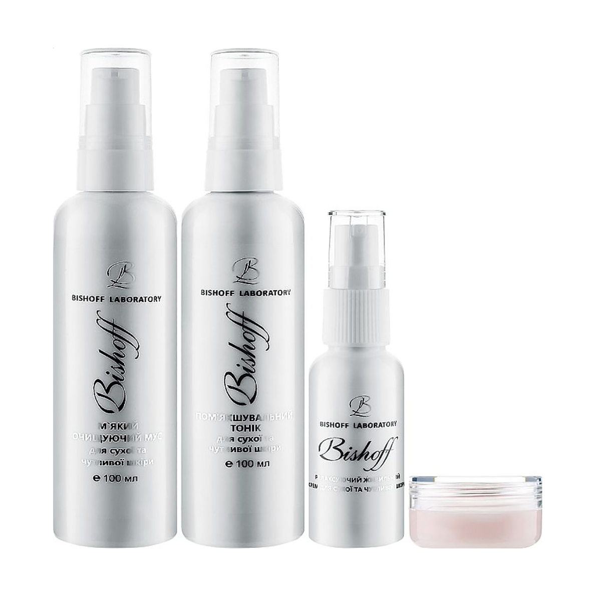 

Уцінка! Базовий догляд Bishoff для сухої шкіри обличчя (мус, 100 мл + тонік, 100 мл + крем, 30 мл + маска, 2.5 мл)