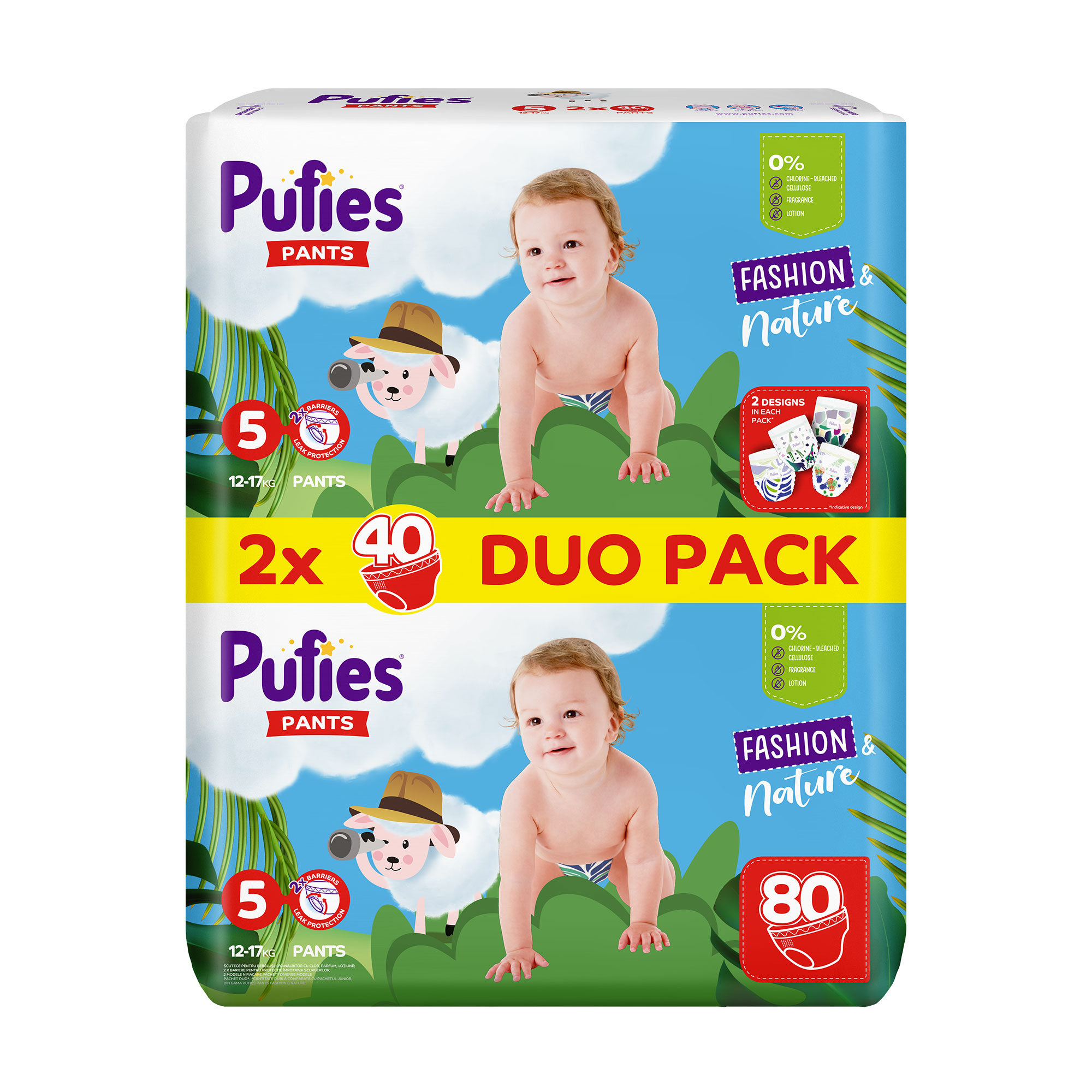 

Підгузки-трусики Pufies Pants Fashion & Nature Duo, розмір 5 Junior (12-17 кг), 80 шт