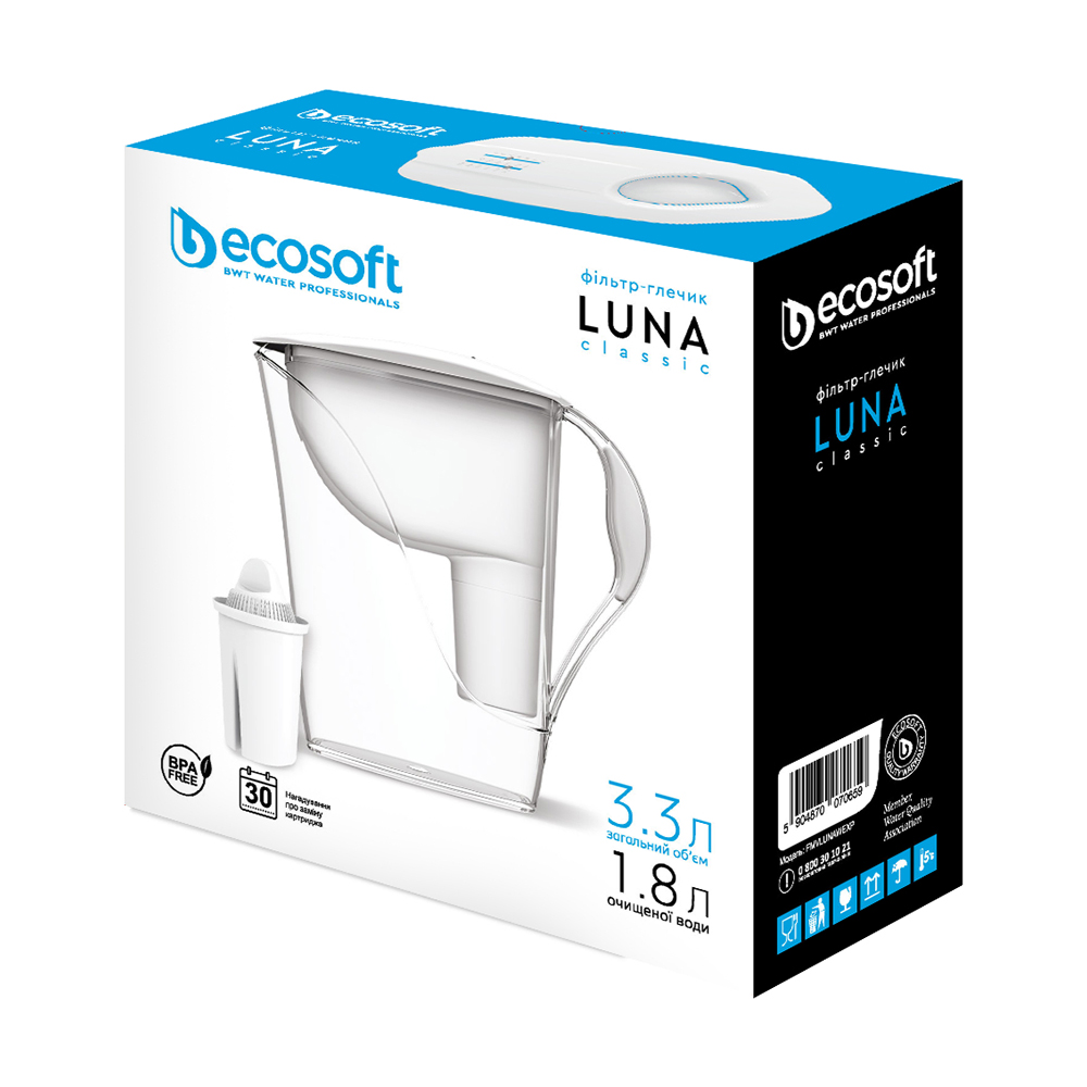 

Фільтр-глечик Ecosoft Luna Classic білий, 3.3 л