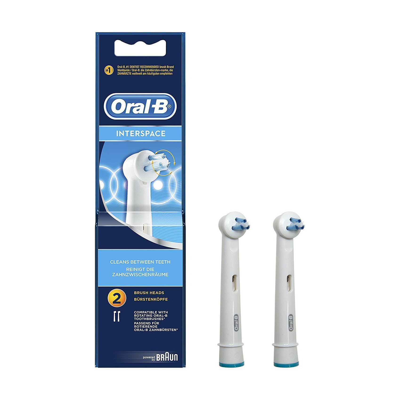 Акція на Змінні насадки для електричної зубної щітки Oral-B Interspace, 2 шт від Eva