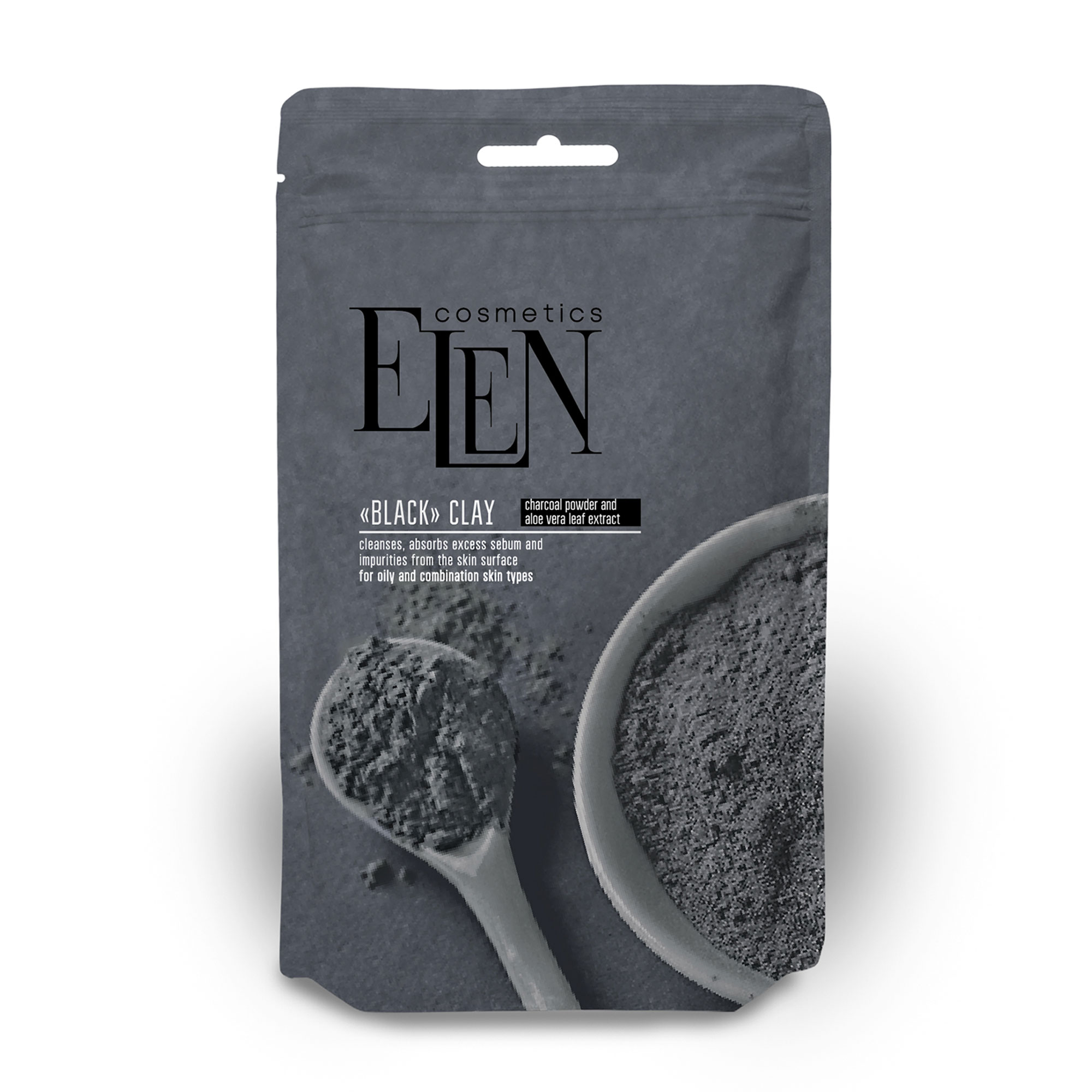 

Чорна глина для обличчя Elen Cosmetics Black Clay з активованим вугіллям та екстрактом алое вера, 40 г