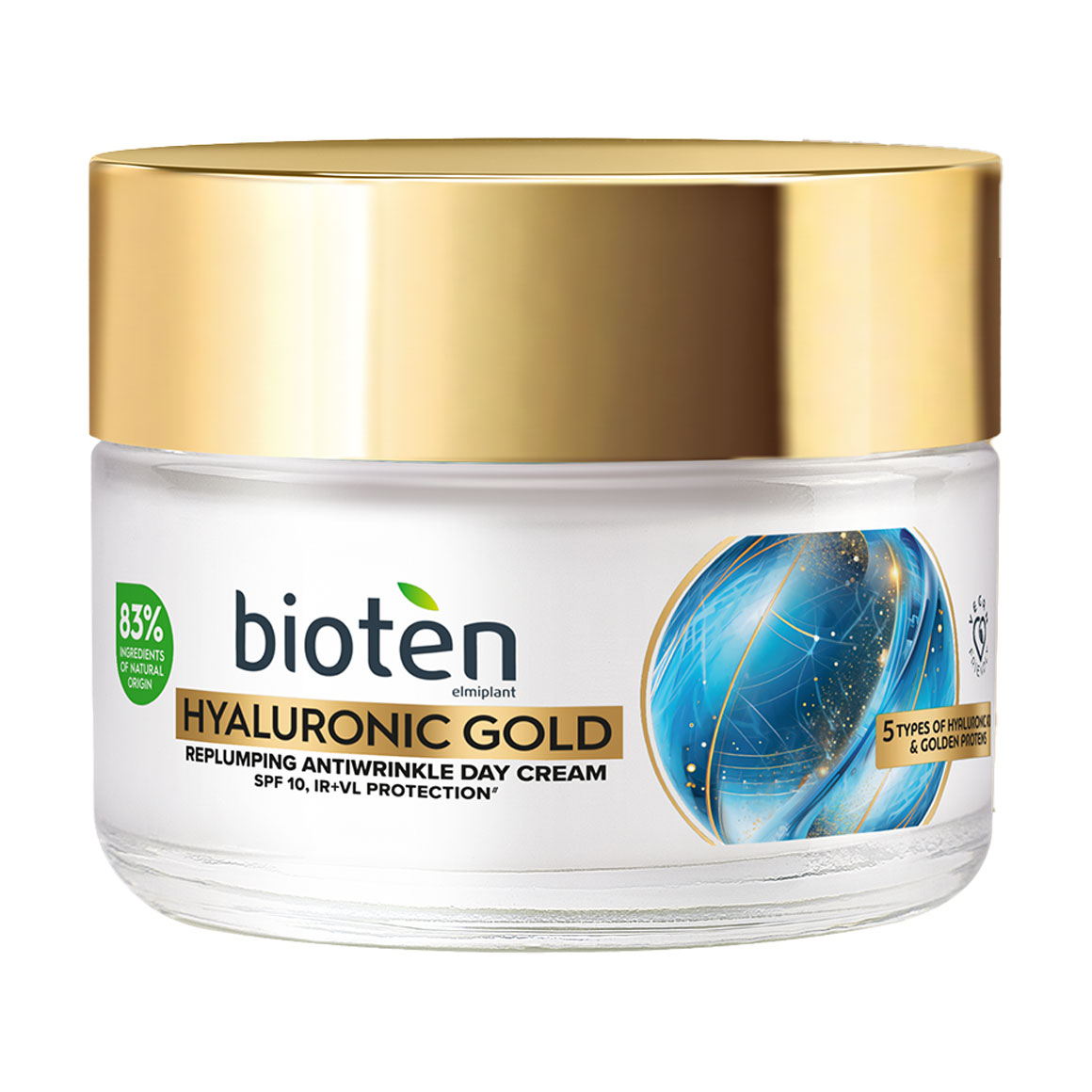 

Денний крем для обличчя Bioten Hyaluronic Gold Replumping Antiwrinkle Day Cream SPF 10 проти зморщок, 50 мл