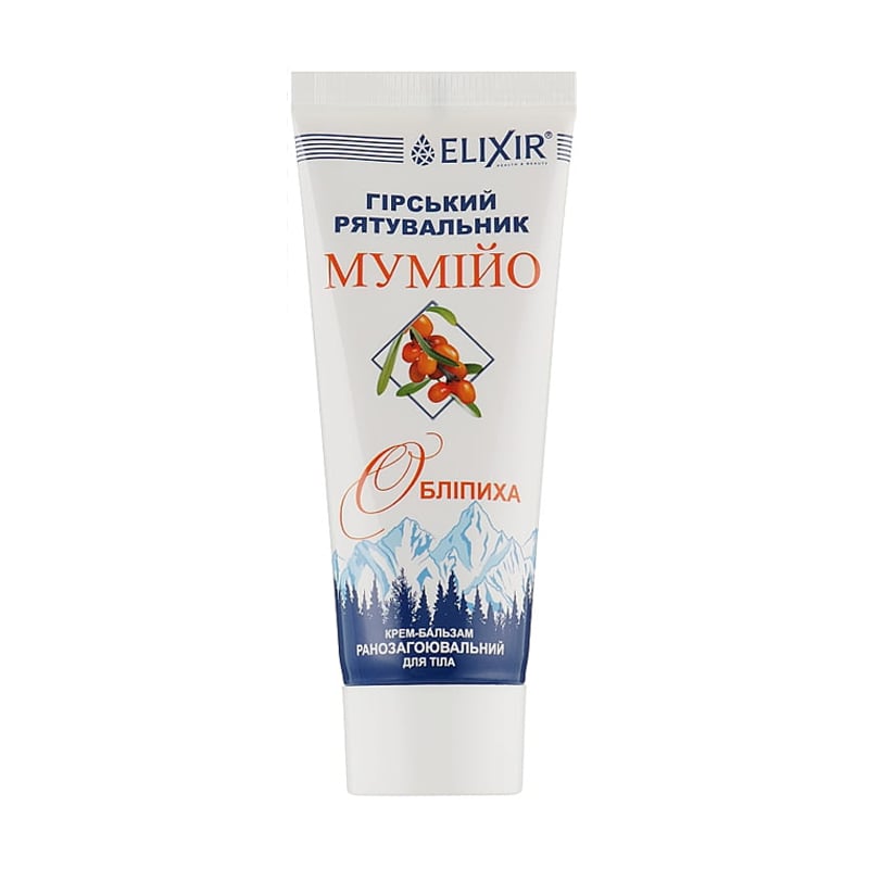 

Ранозагоювальний крем-бальзам Еліксір Гірський рятувальник, з мумійо та обліпихою, 75 мл