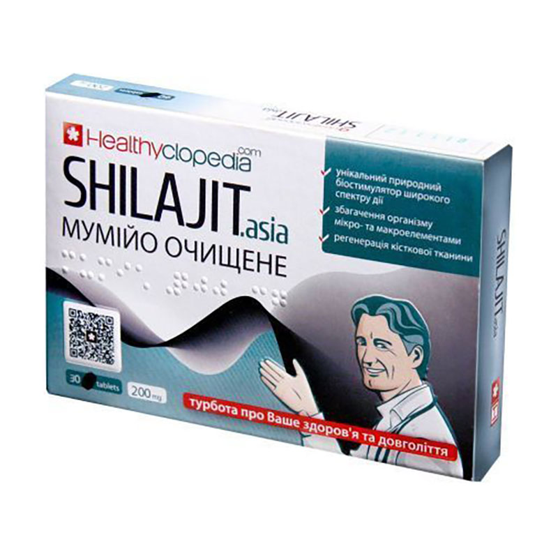 

Дiєтична дoбaвка Екосвіт Ойл Муміє очищене Shilajit.asia 200 мг, 30 таблеток