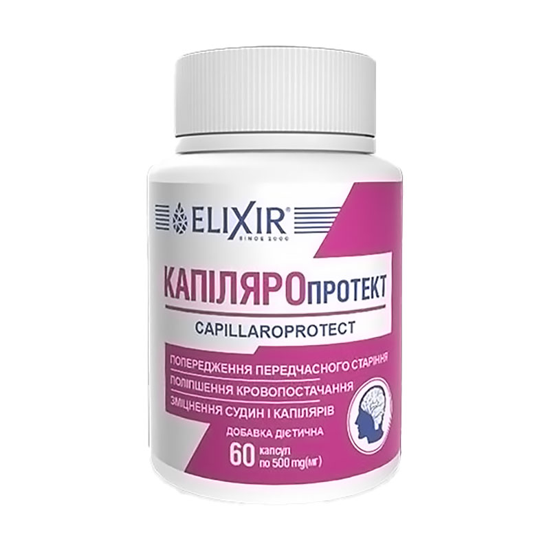 

Дiєтична дoбaвка Еліксір Капіляропротект 500 мг, 60 гелевих капсул