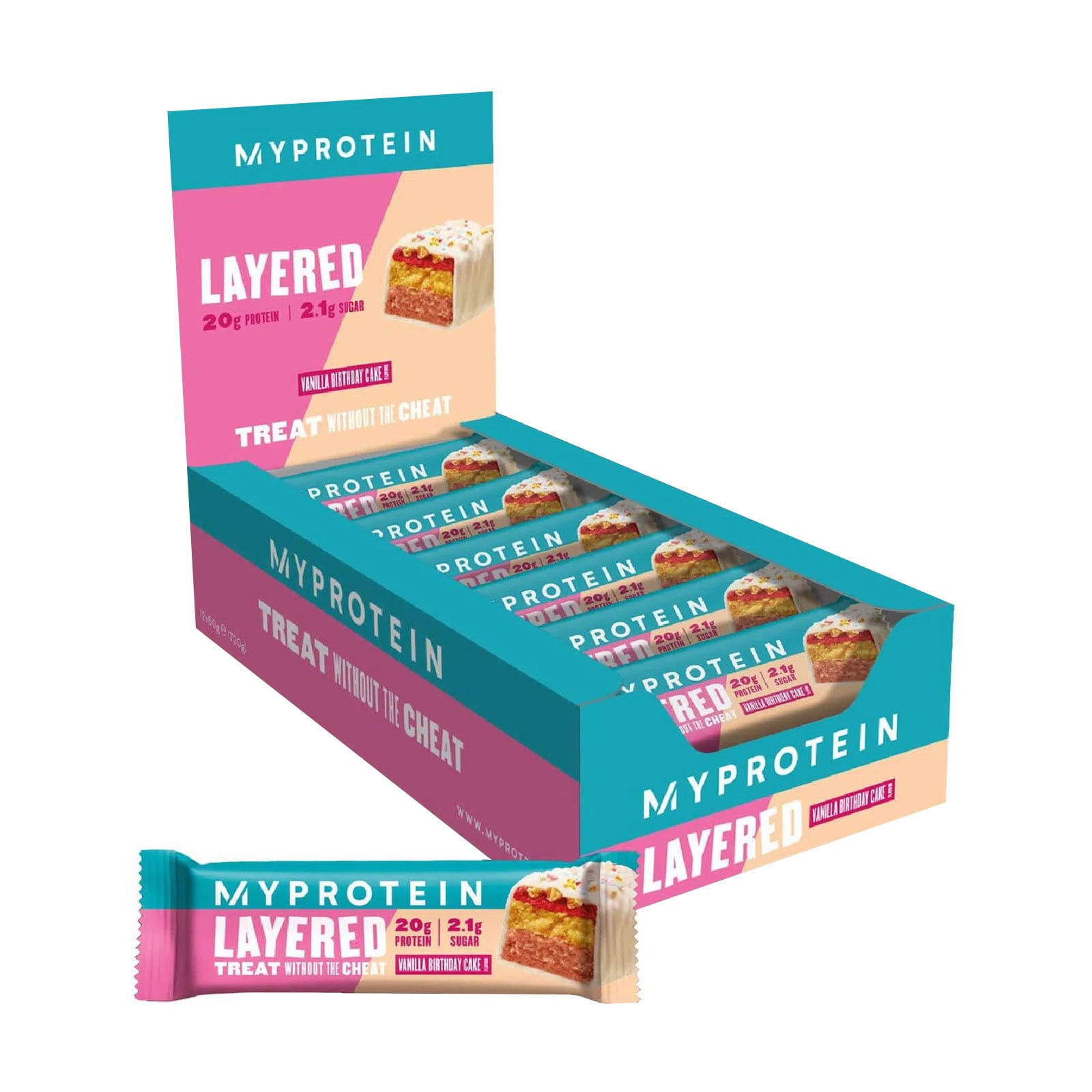 

Протеїновий батончик Myprotein Layered Bar Ванільний торт до дня народження, 12*60 г