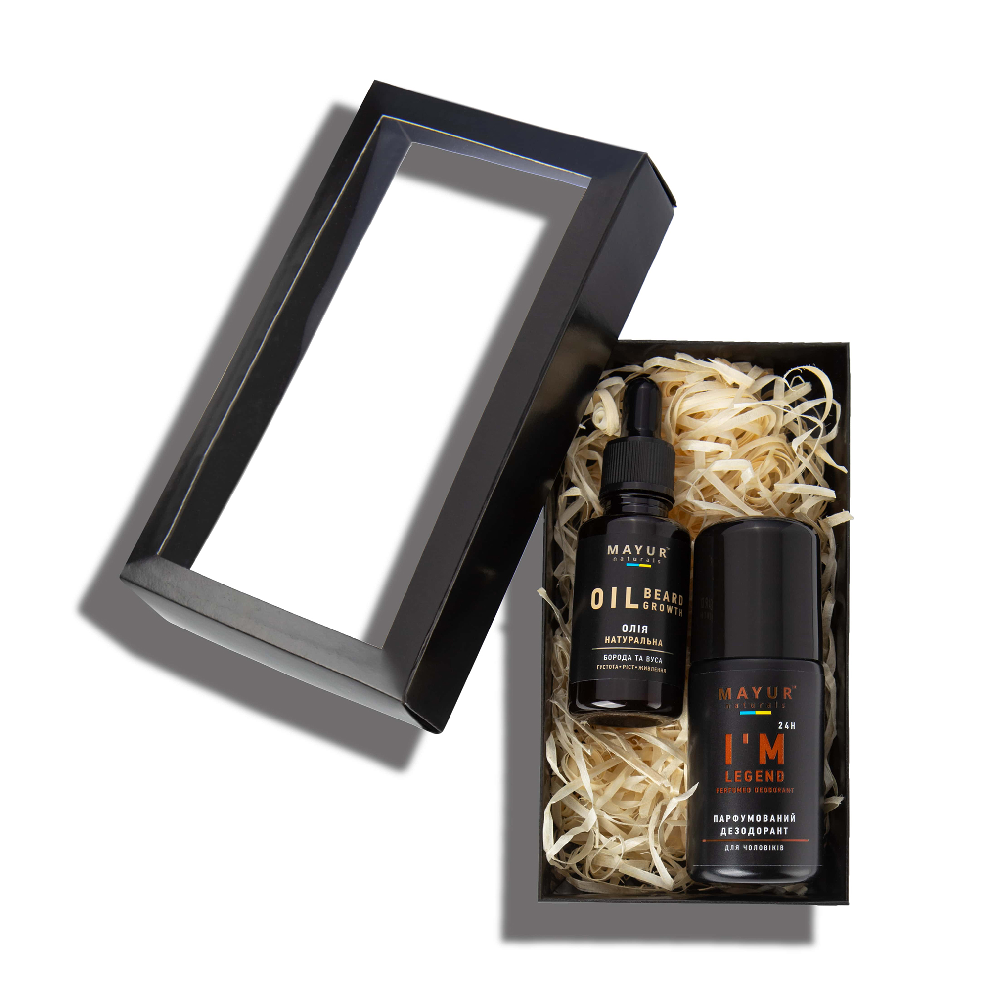 

Уцінка! Чоловічий подарунковий набір Mayur Man (олія для бороди та вусів, 30 мл + дезодорант I'm a legend, 50 мл)
