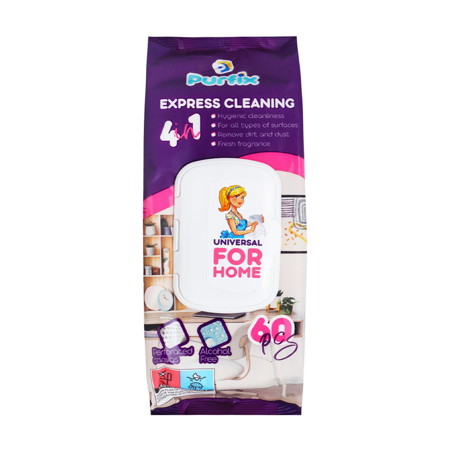 

Уцінка! Універсальні вологі серветки для прибирання Purfix Universal For Home, 60 шт