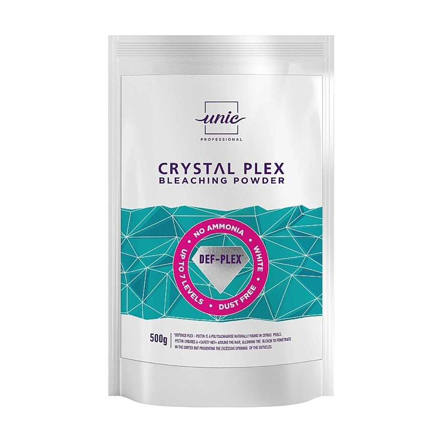 Безаміачна освітлювальна пудра для волосся Unic Crystal Plex Bleaching Powder з додатковим захистом волосся DEF-PLEX, 500 г