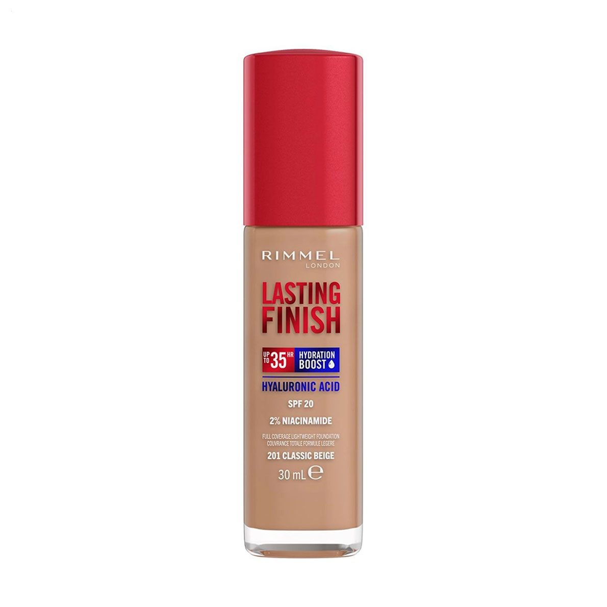 

Уцінка! Тональна основа для обличчя Rimmel Lasting Finish 35H Full Coverage Lightweight Foundation SPF 20, 201 Classic Beige, 30 мл
