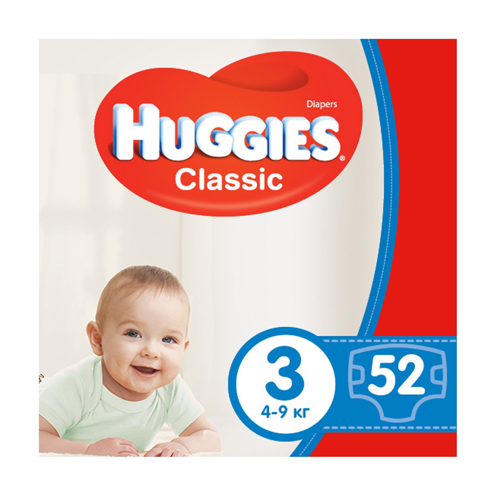 

Уцінка! Підгузки Huggies Classic розмір 3 (4-9 кг), на липучках, 52 шт