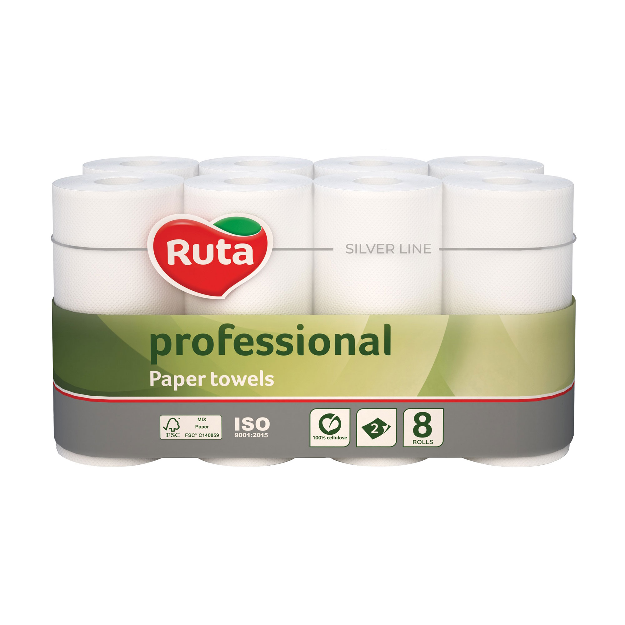 

Уцінка! Паперові рушники Ruta Silver Line Professional 2-шарові, білі, 8 рулонів